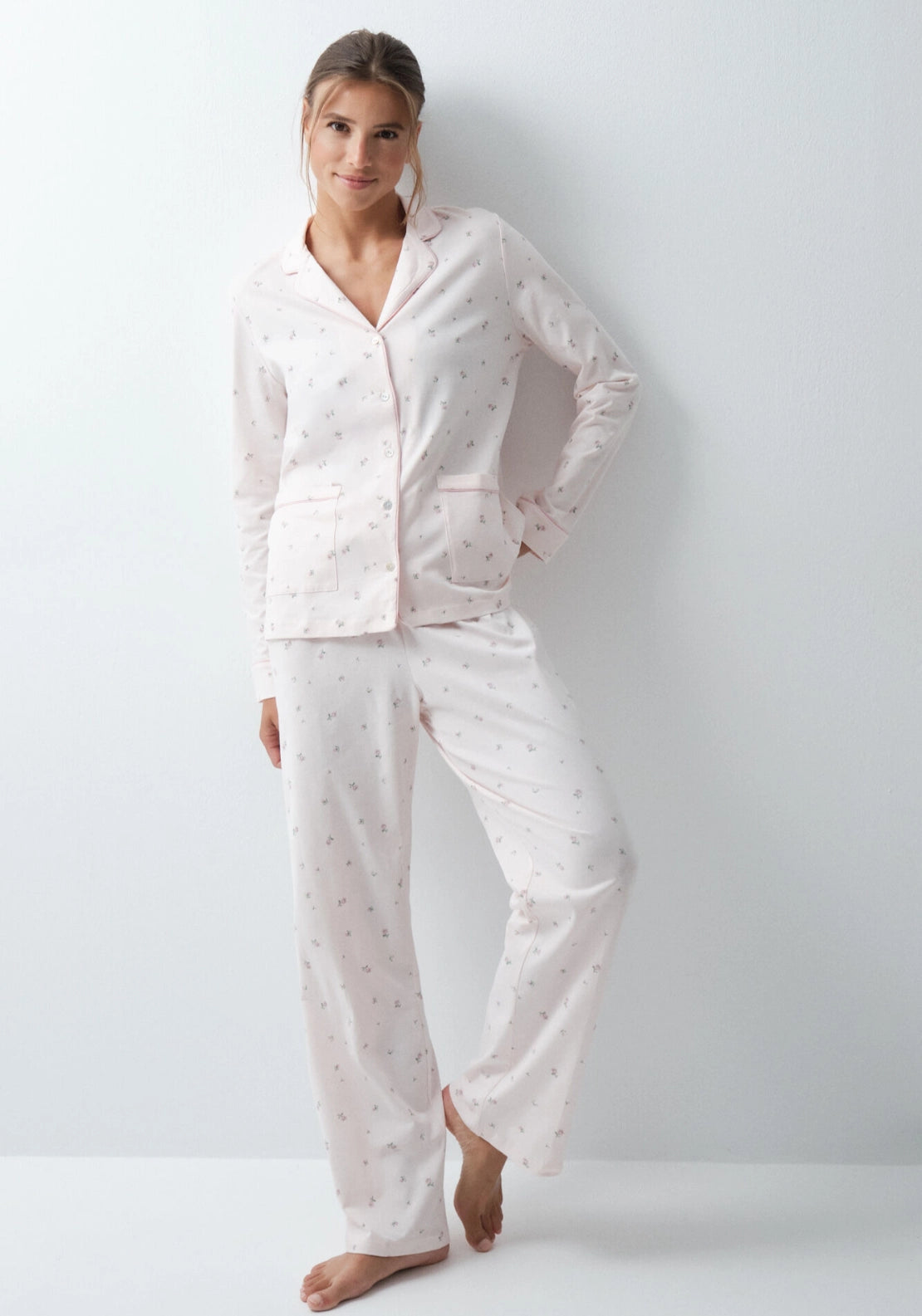Floral Cotton Classic Pyjama Set - Pink