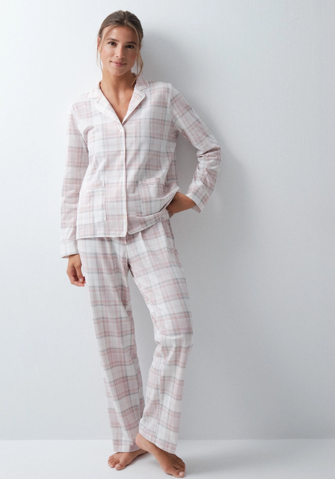Plaid Cotton Classic Pyjama Set - Grey / Silver