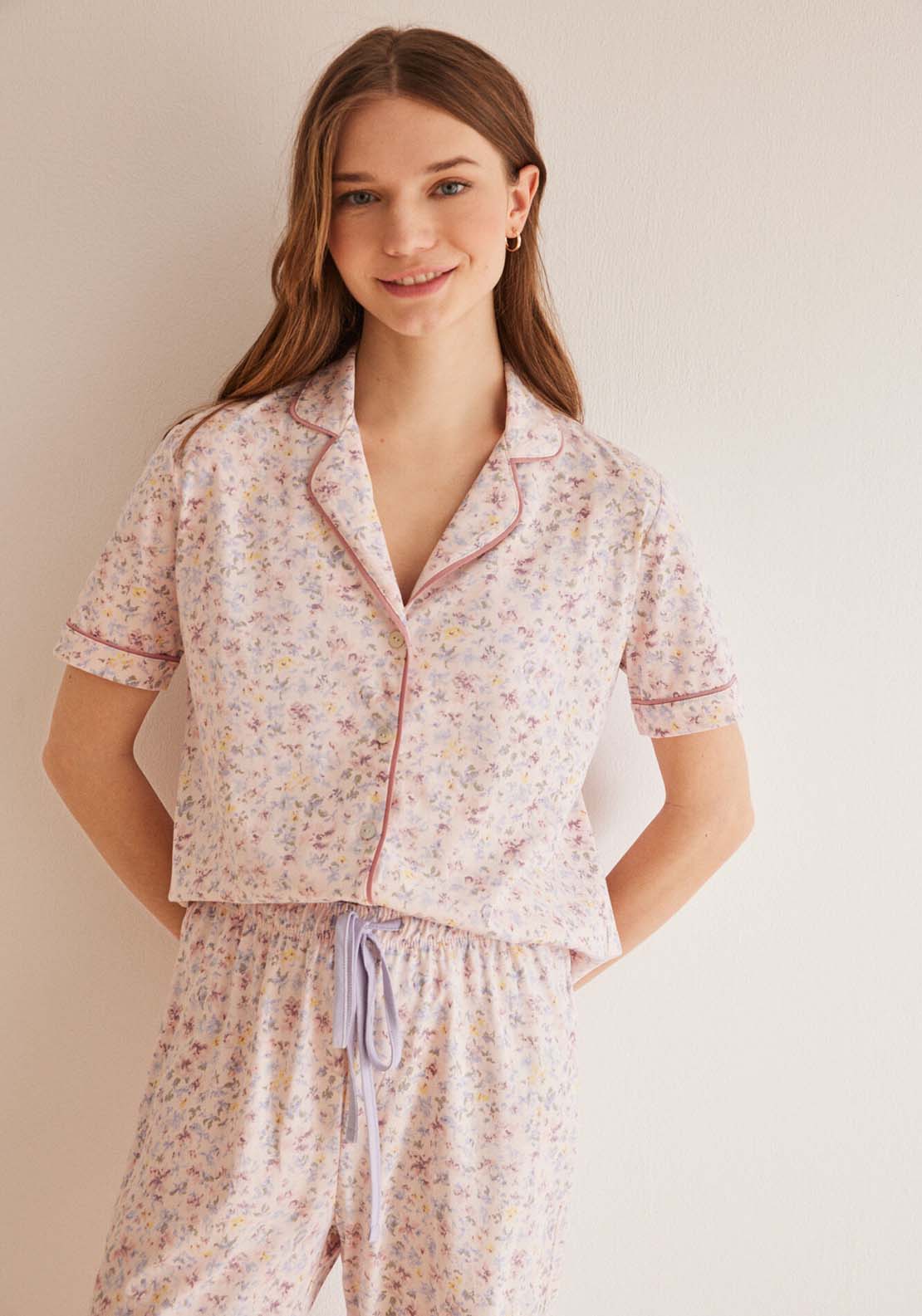Buy All-Over Floral Print Night Gown with Short Sleeves