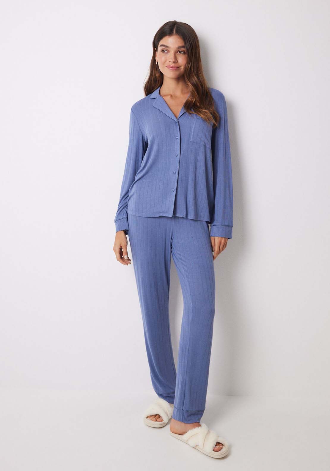 Blue soft touch long shirt pajamas Blue – Shaws
