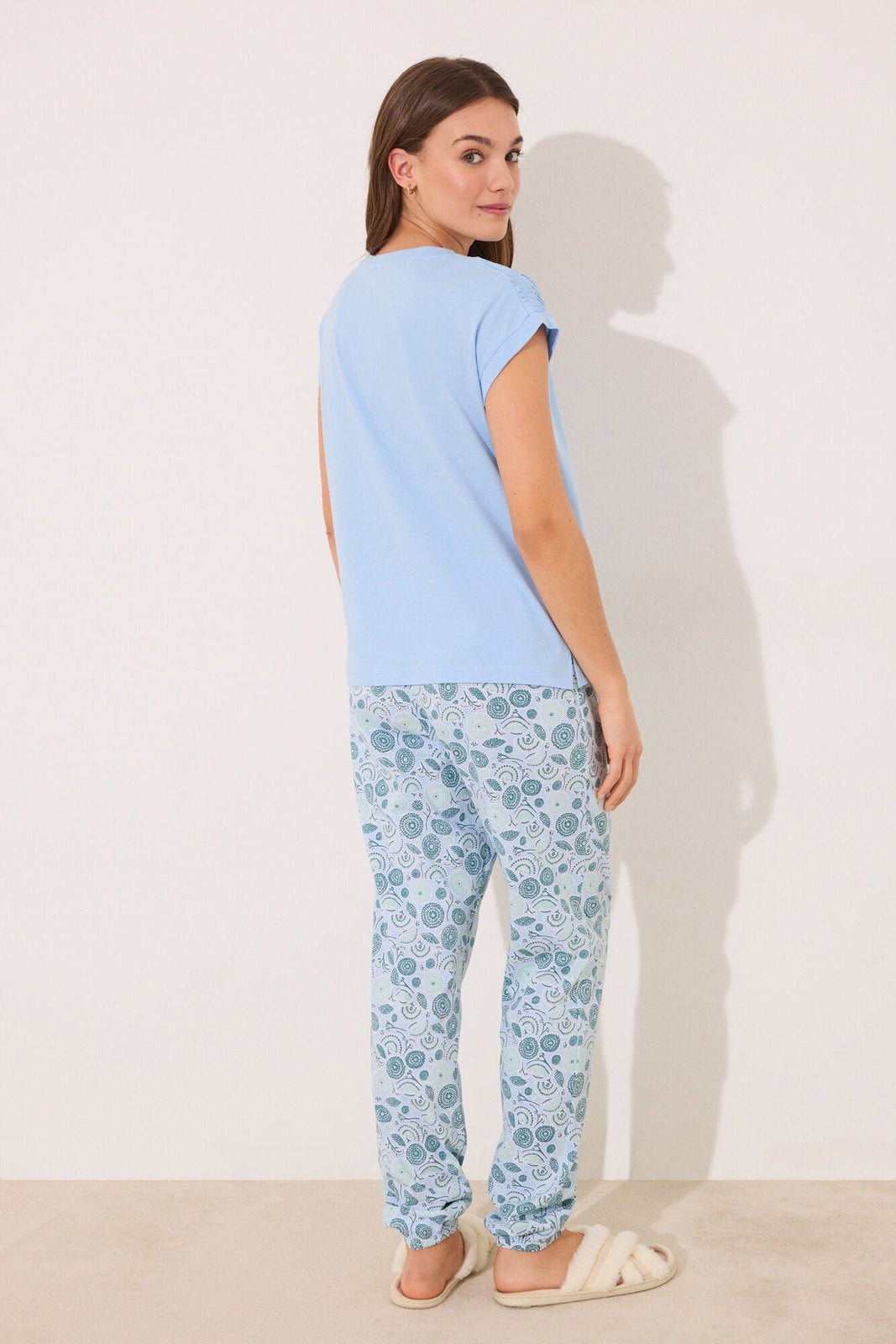 Womensecret Short pyjamas 100% cotton blue flowers - Blue 9 Shaws Department Stores