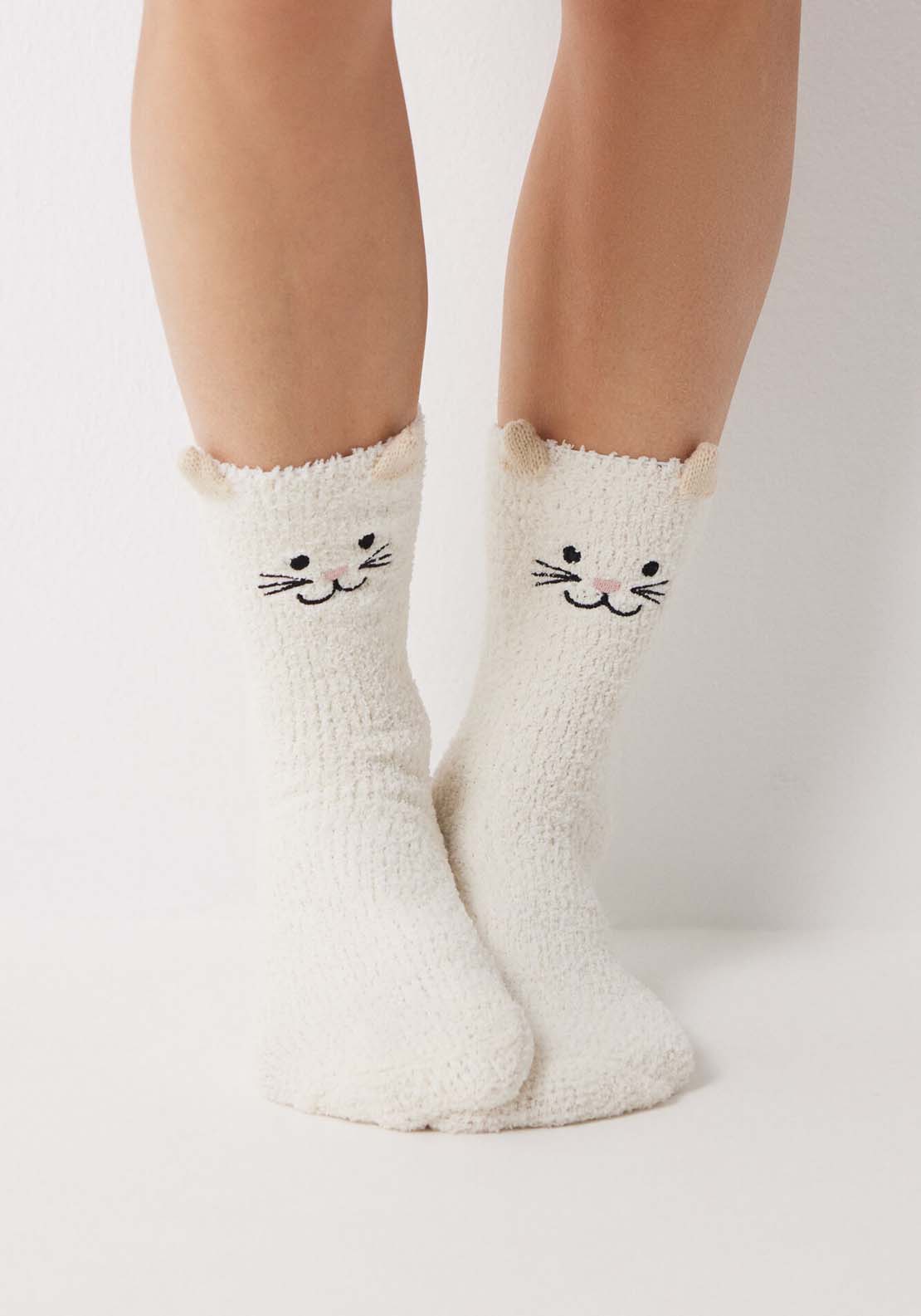 Womens Secret Fluffy cat socks - White 2 Shaws Department Stores
