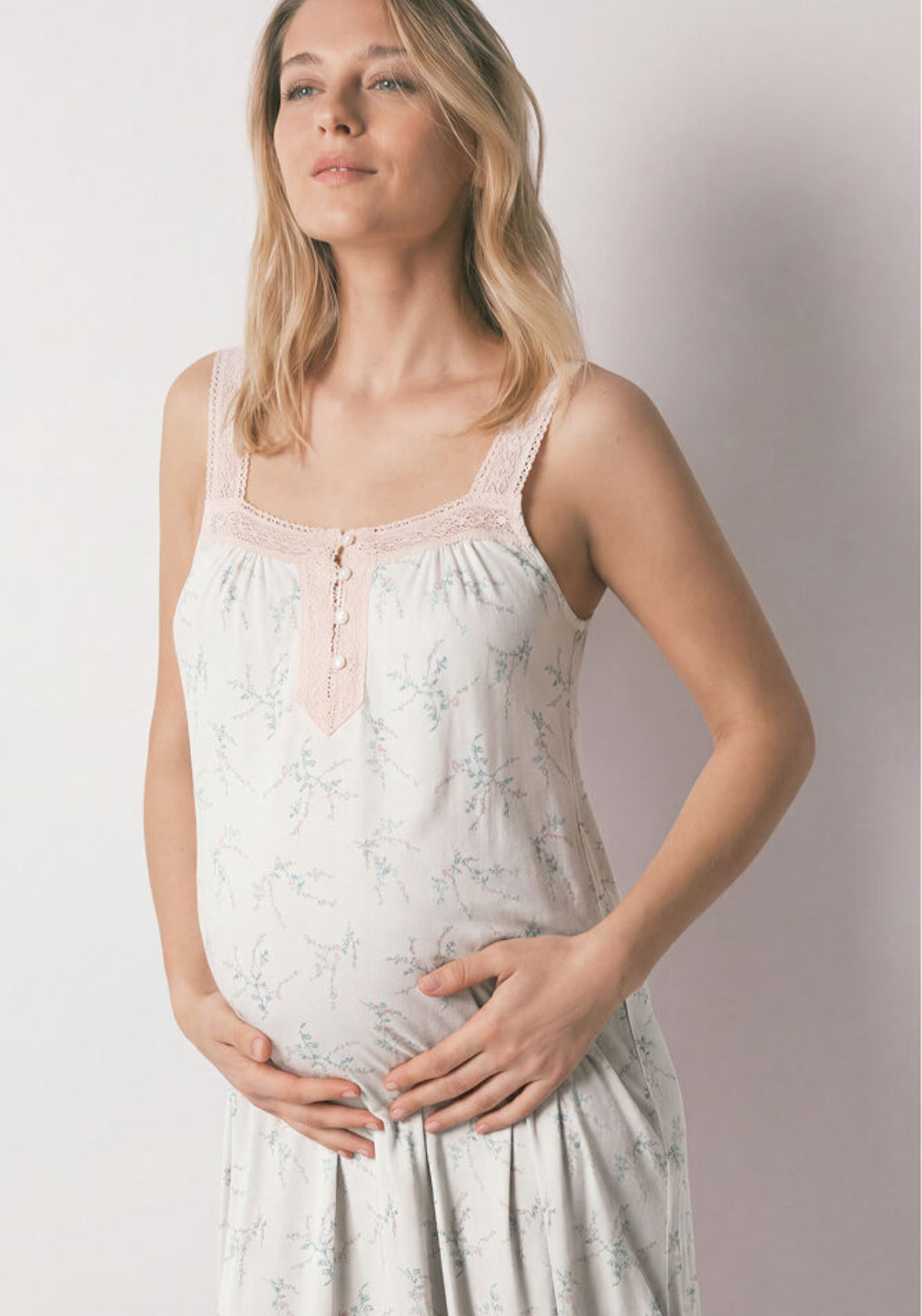 Printed Floral Cotton Short Nightgown Maternity - White