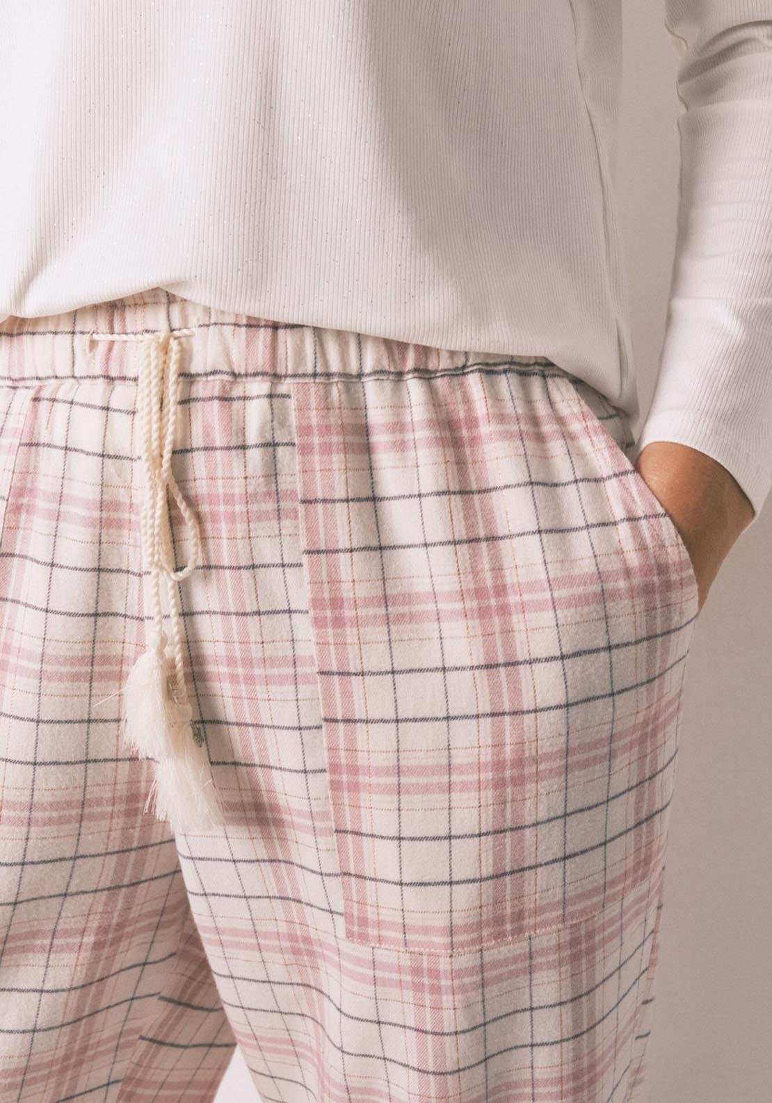 Plaid Print Flannel Long Trouser - Pink