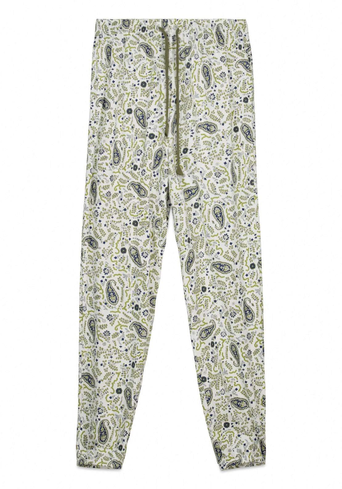 100% Cotton Paisley Print Long Trousers - Green