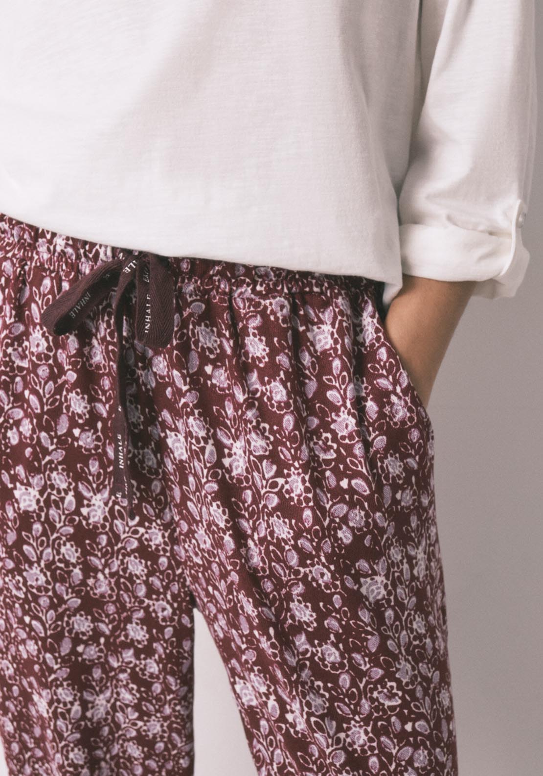 Floral Print Long Trousers - Maroon Print