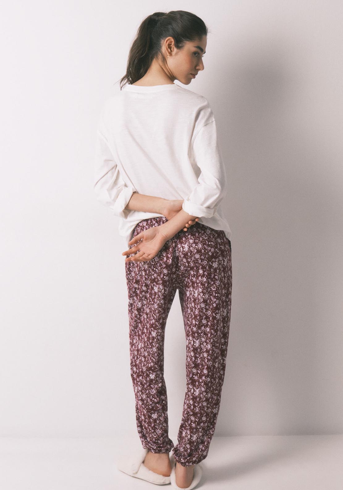Floral Print Long Trousers - Maroon Print