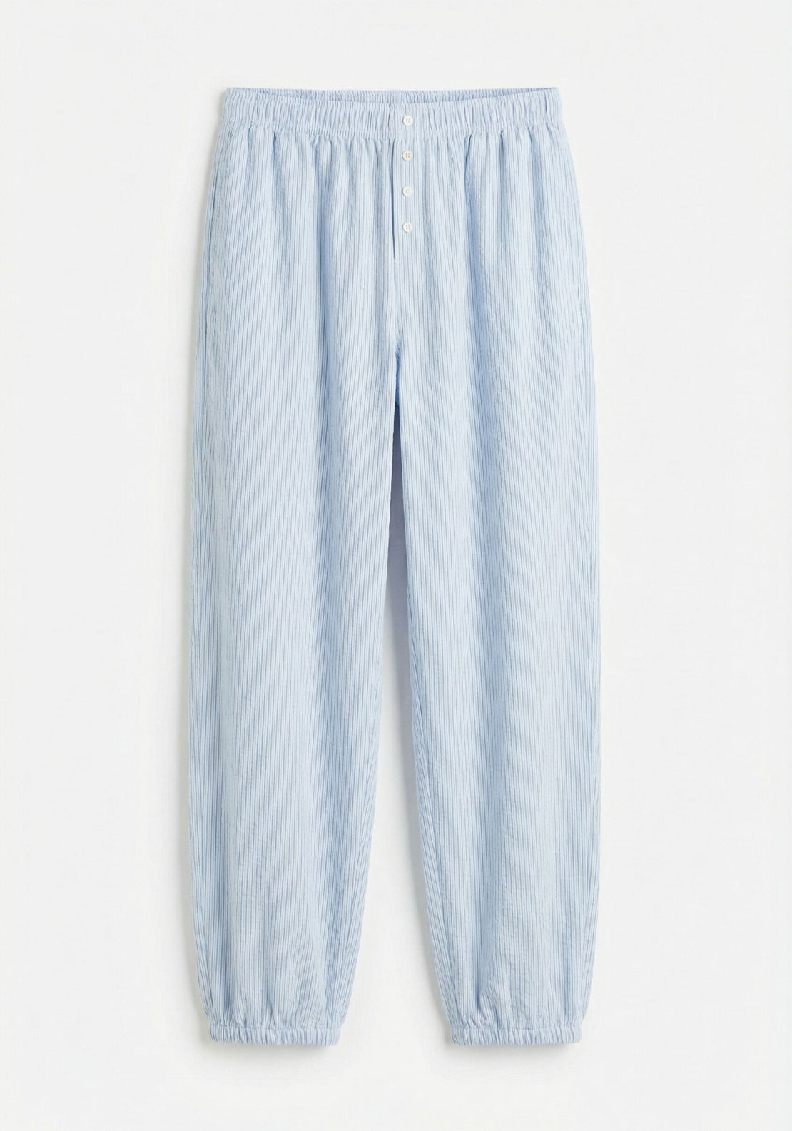 Striped 100% Cotton Carrot Trousers - Blue