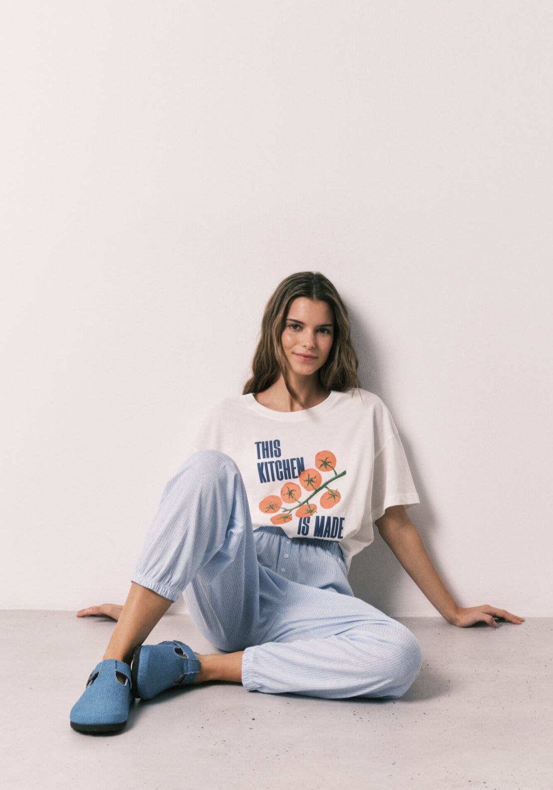 Striped 100% Cotton Carrot Trousers - Blue
