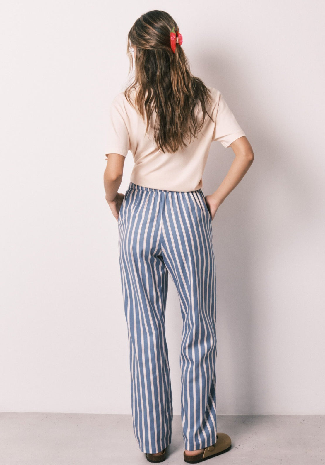 Striped Viscose Long Trousers - Blue