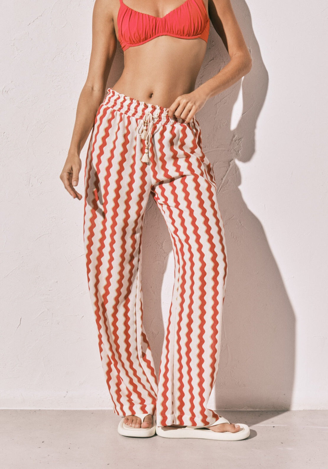 Printed Textured Long Trousers - Red