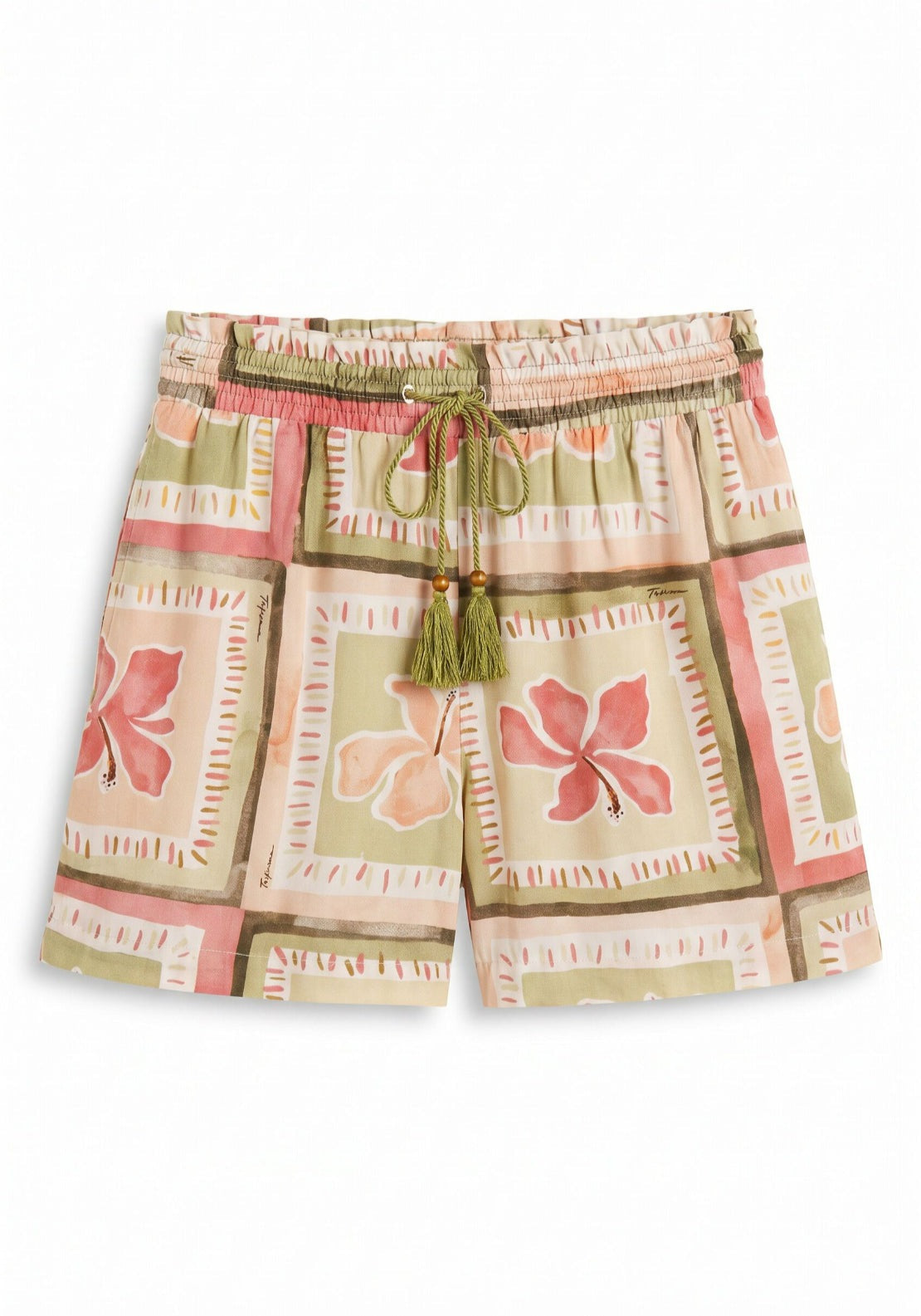 Floral Short With Smock Waistband - Green