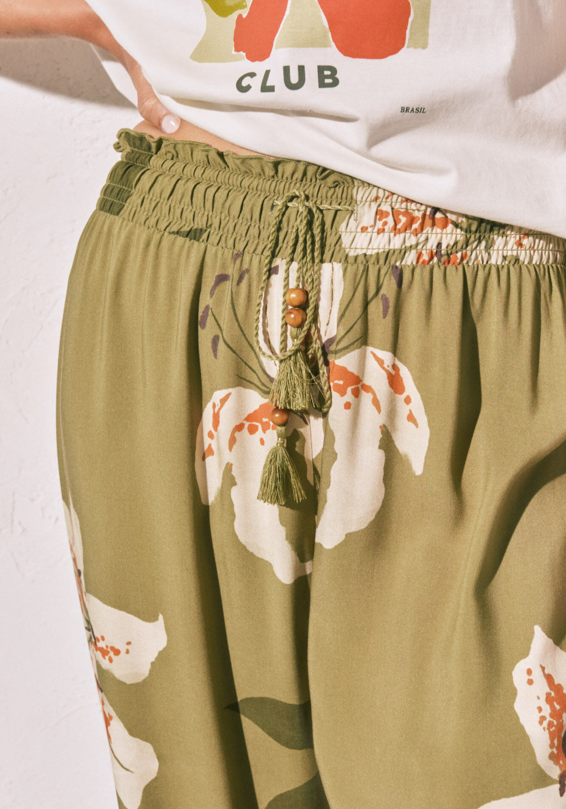 Floral Print Long Trousers - Green