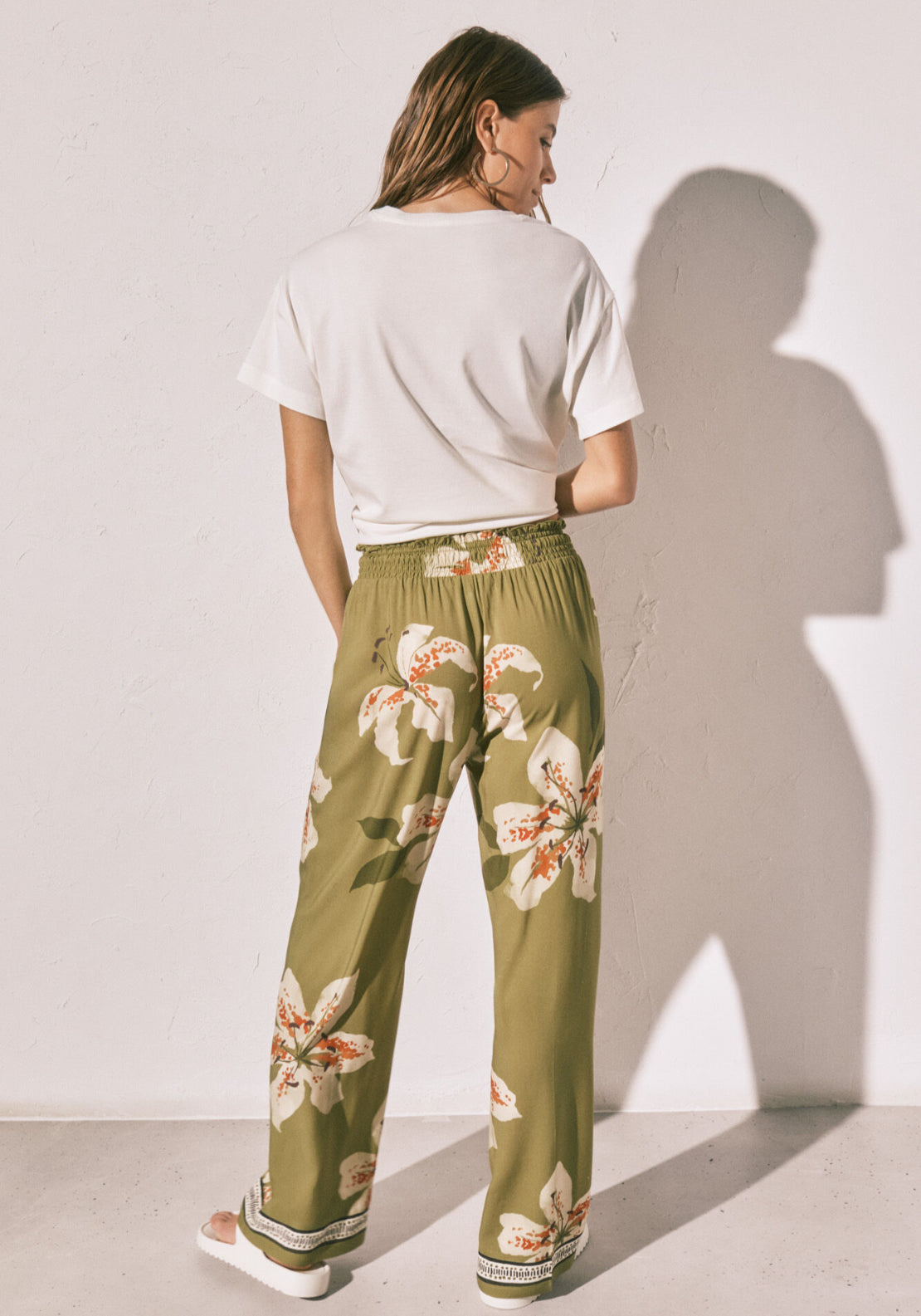 Floral Print Long Trousers - Green