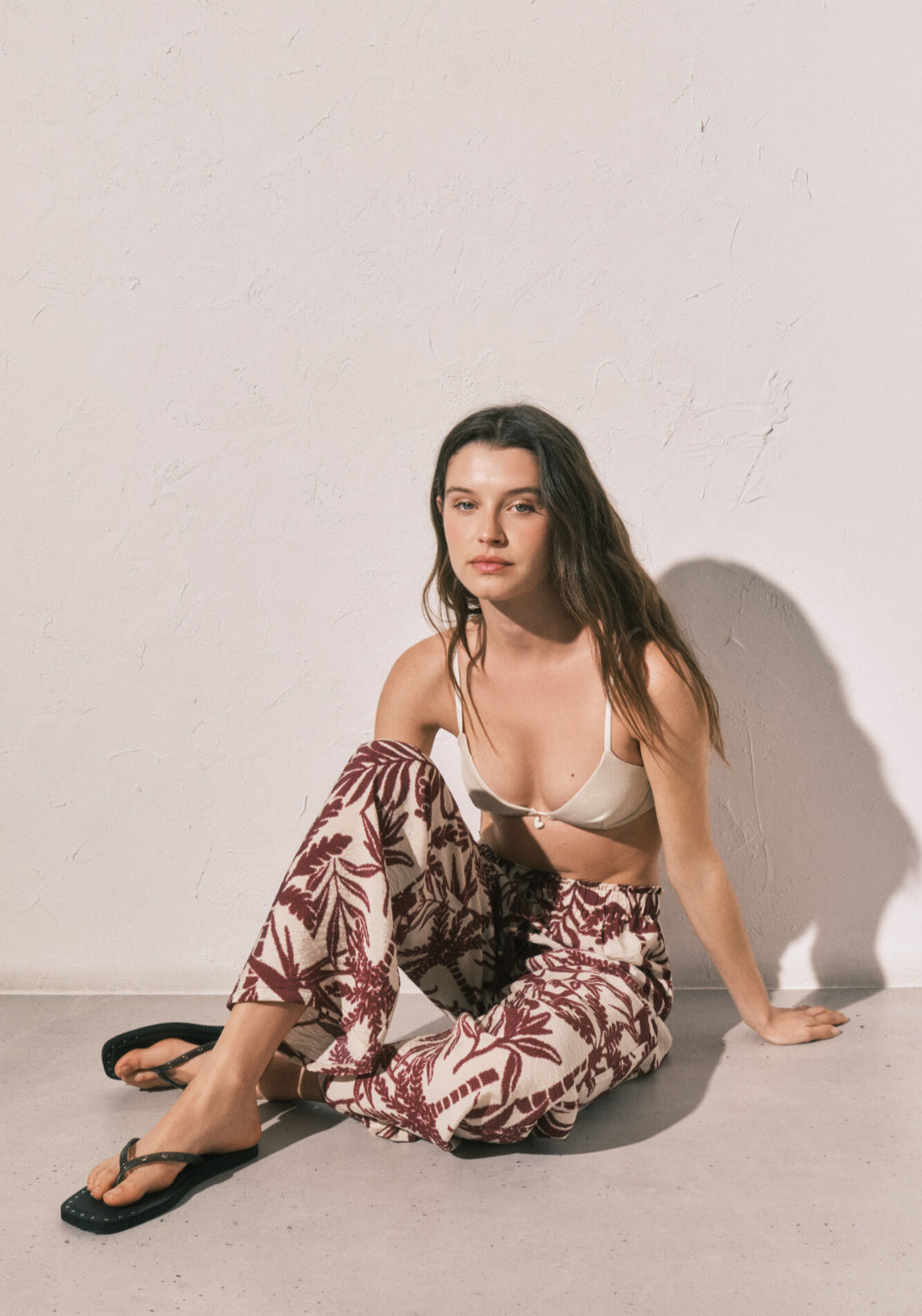 Print Long Trousers - Maroon
