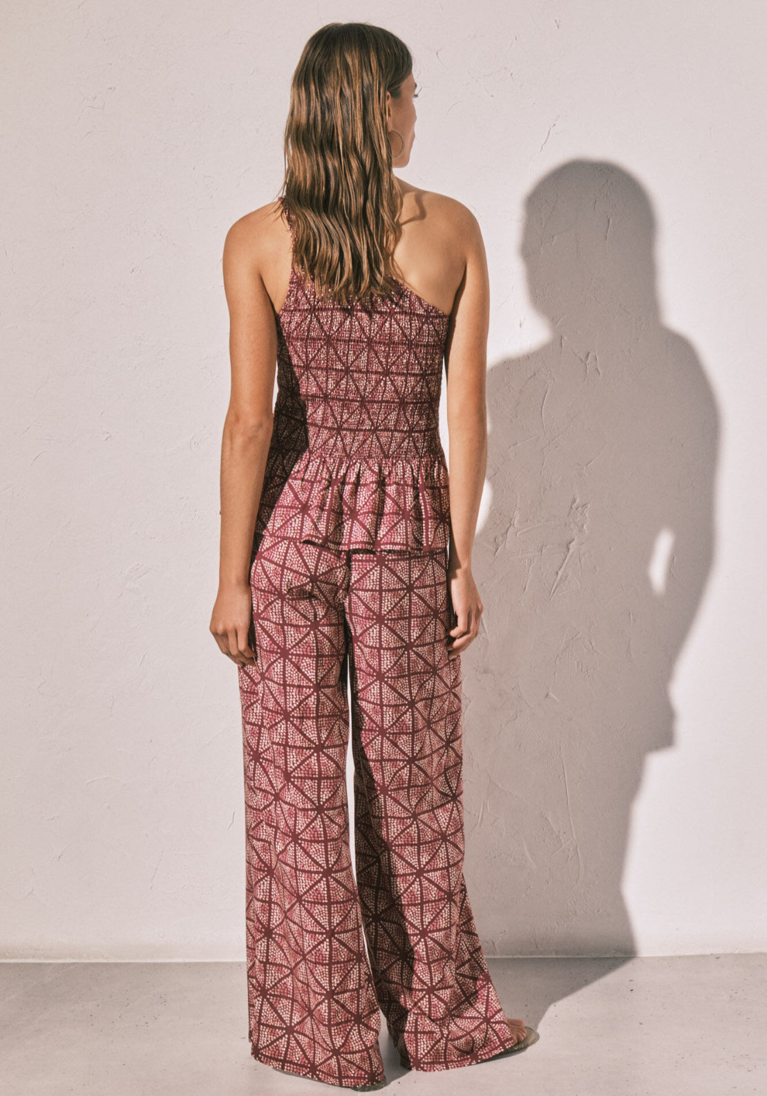 Long Trousers With Slit Hem - Maroon