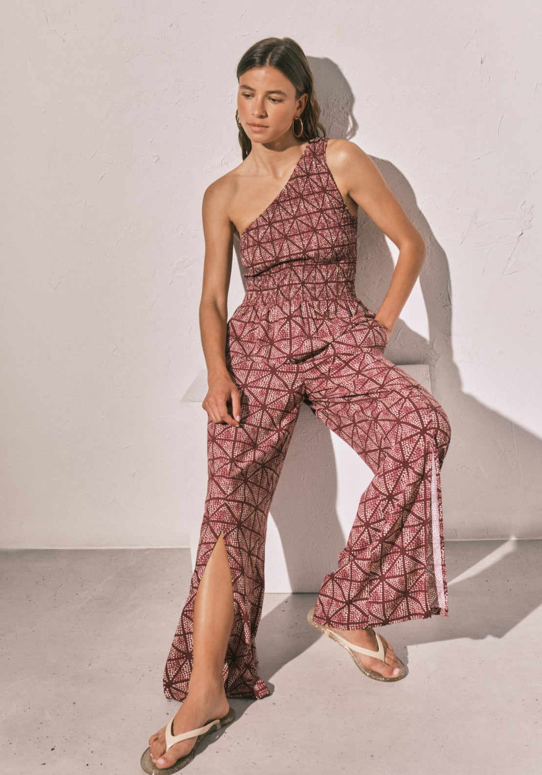 Long Trousers With Slit Hem - Maroon