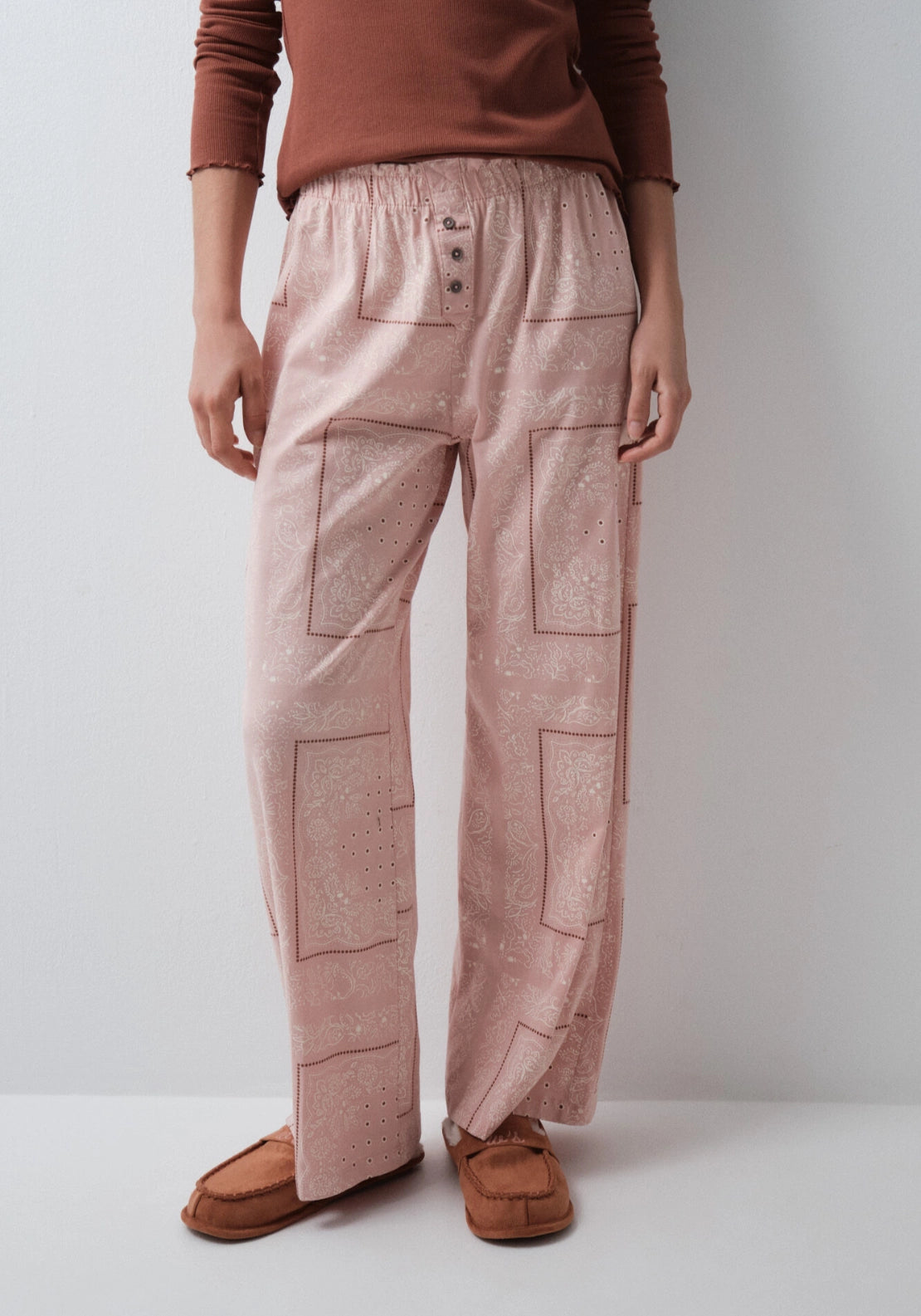 Pink Cotton Bandana Long Pyjama Trousers - Pink