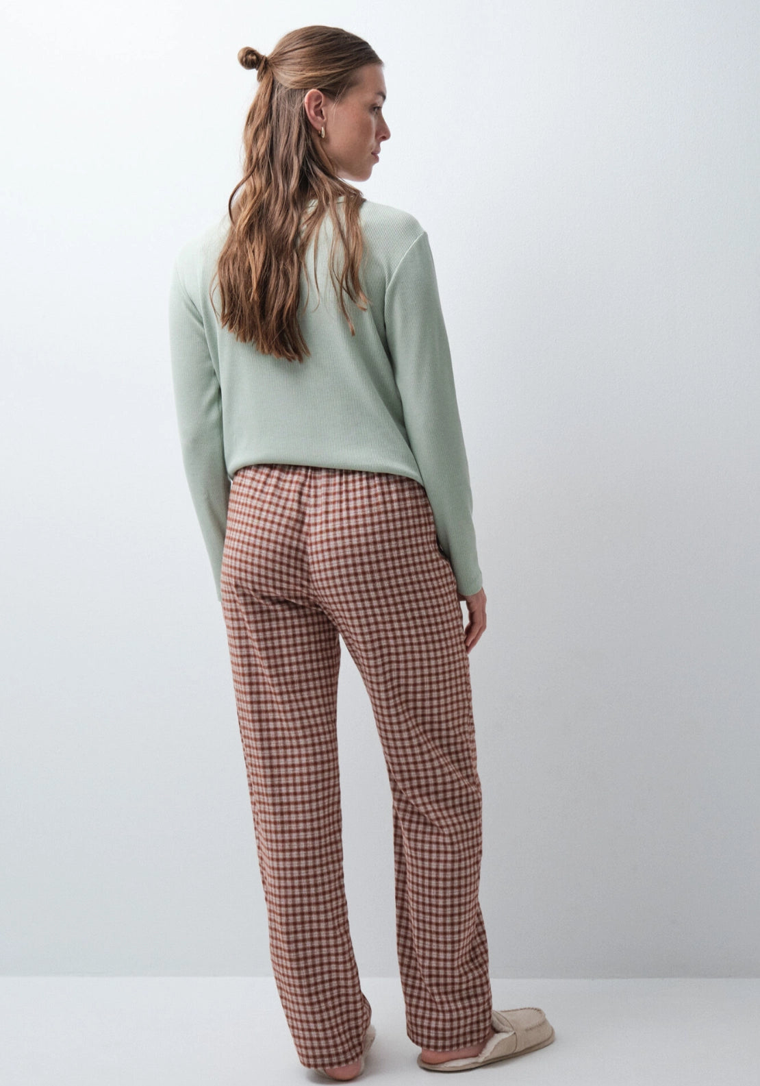 Brown Plaid Long Pyjama Trousers - Brown