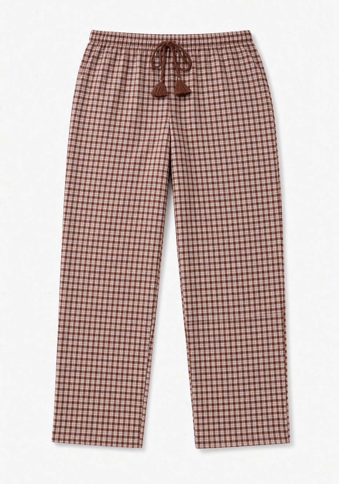 Brown Plaid Long Pyjama Trousers - Brown