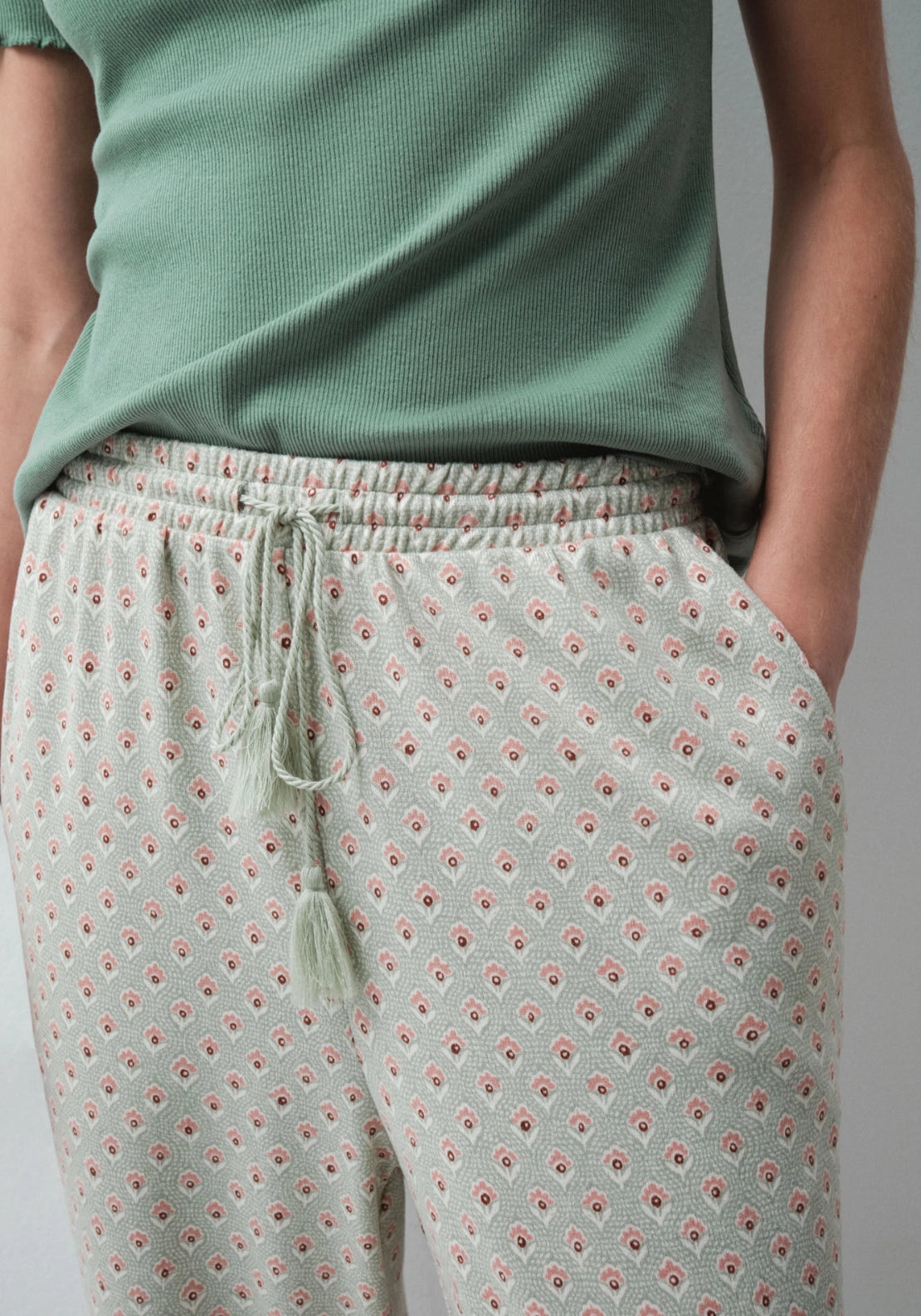 Aqua Green Print Long Pyjama Trousers - Green