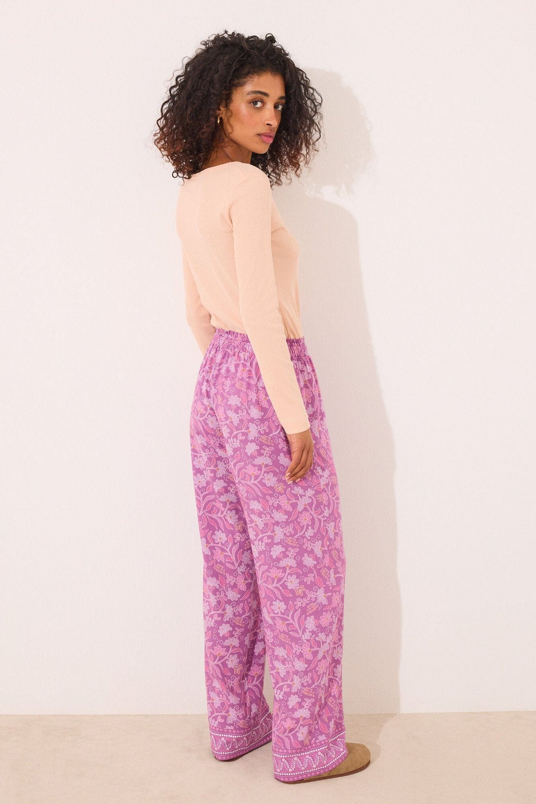 Womensecret Long viscose trouser with boho floral print - Purple 5 Shaws Department Stores