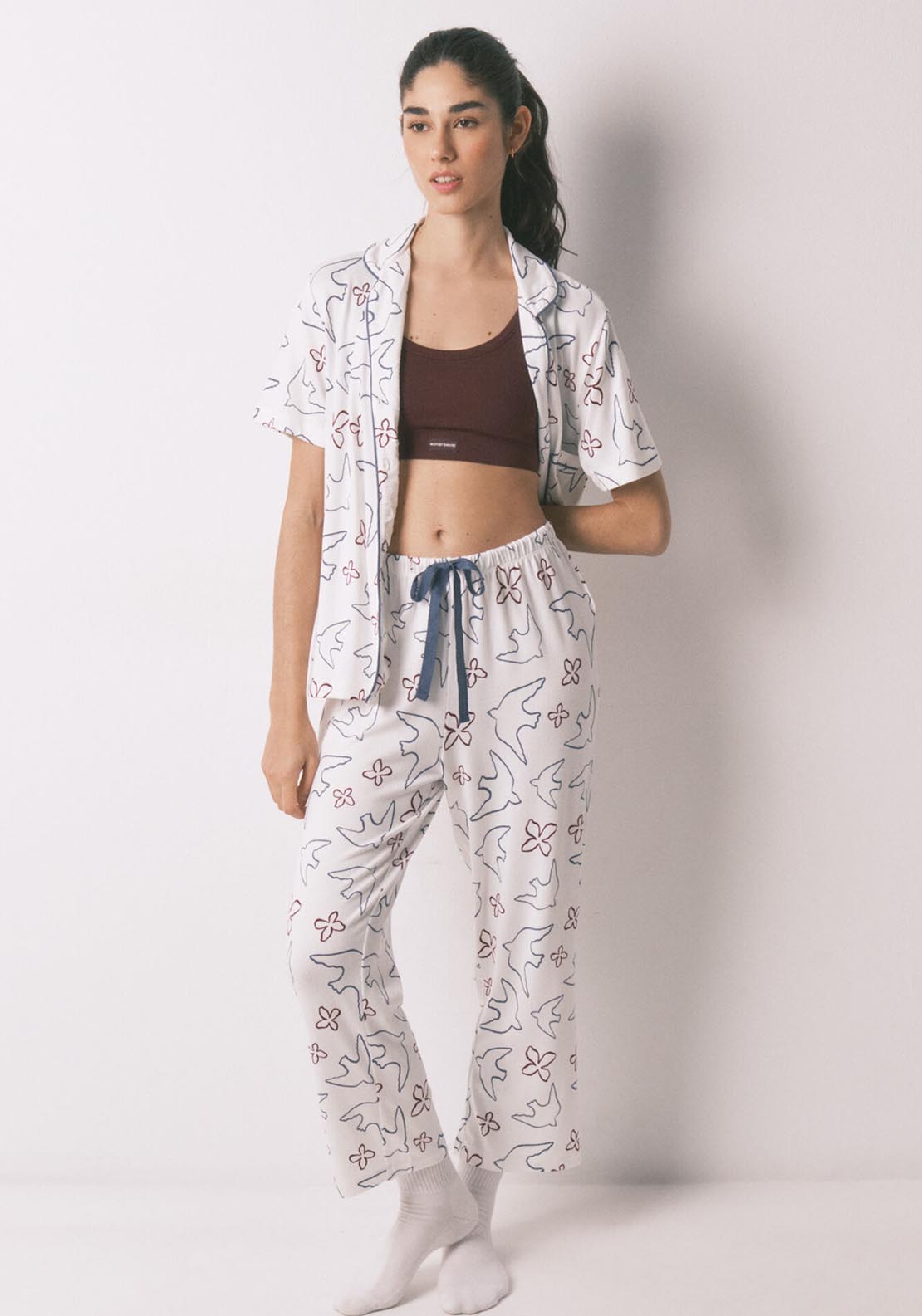 Bird Print Classic Pyjamas - White