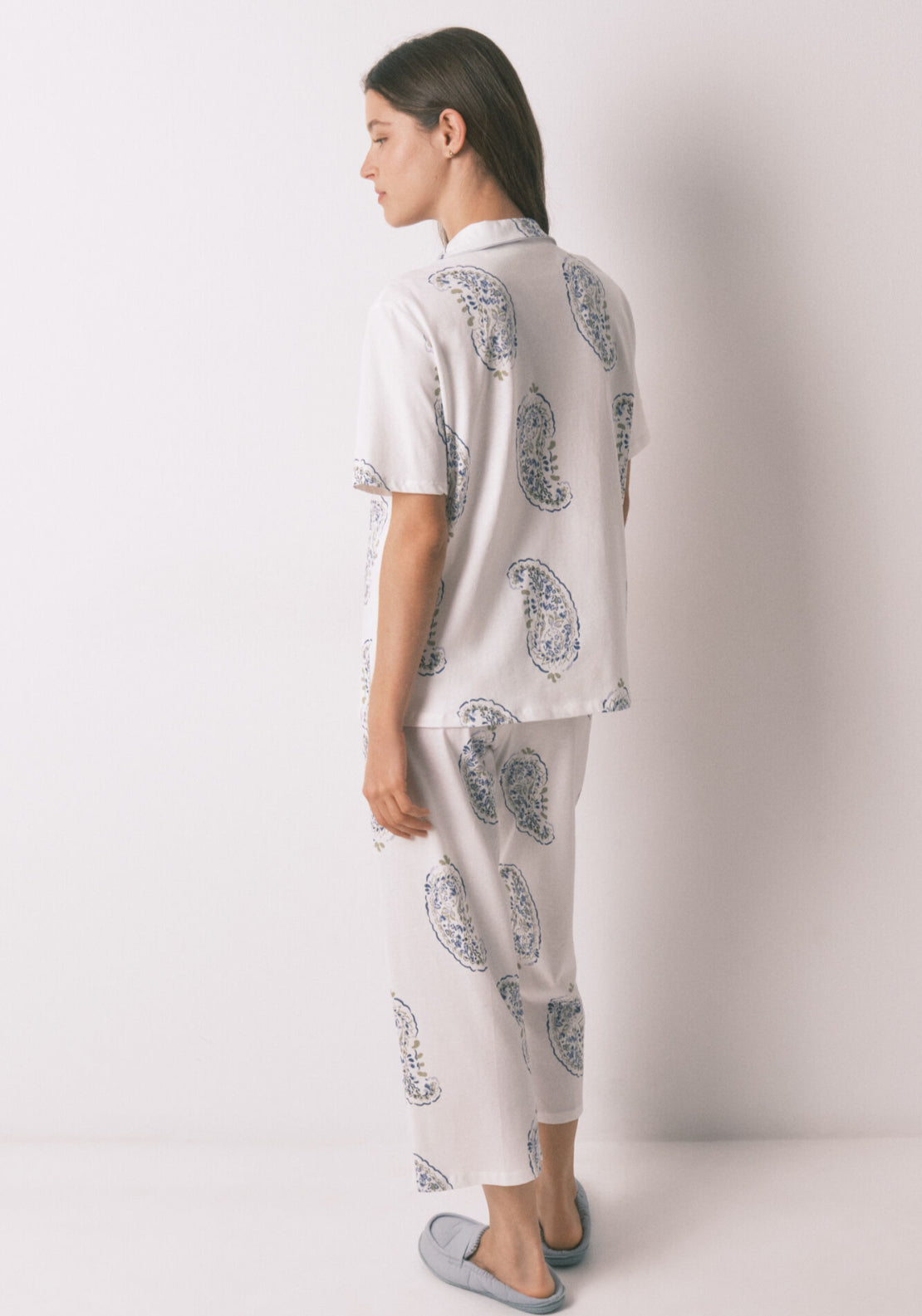 100% Cotton Paisley Classic Pyjamas - White