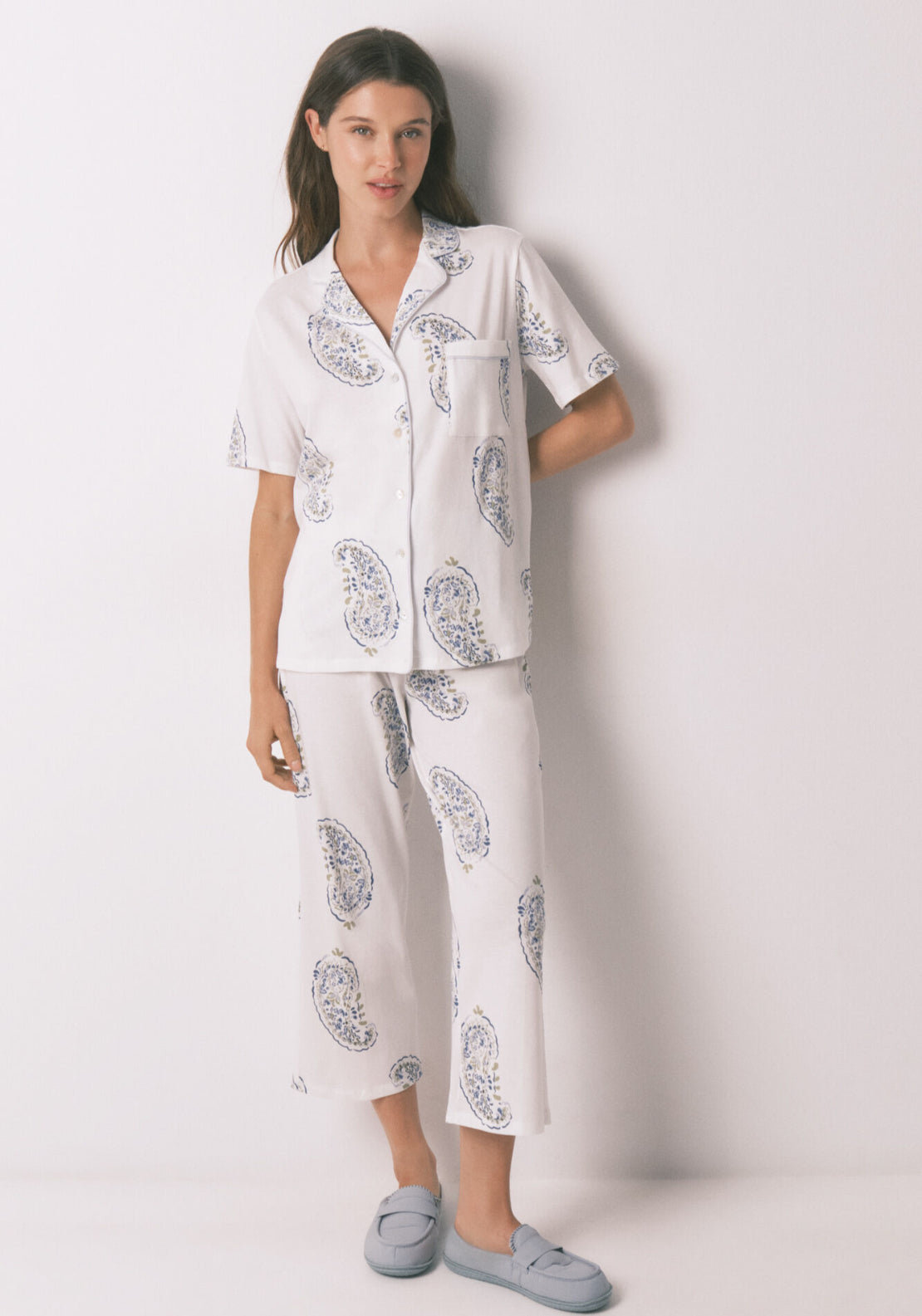 100% Cotton Paisley Classic Pyjamas - White