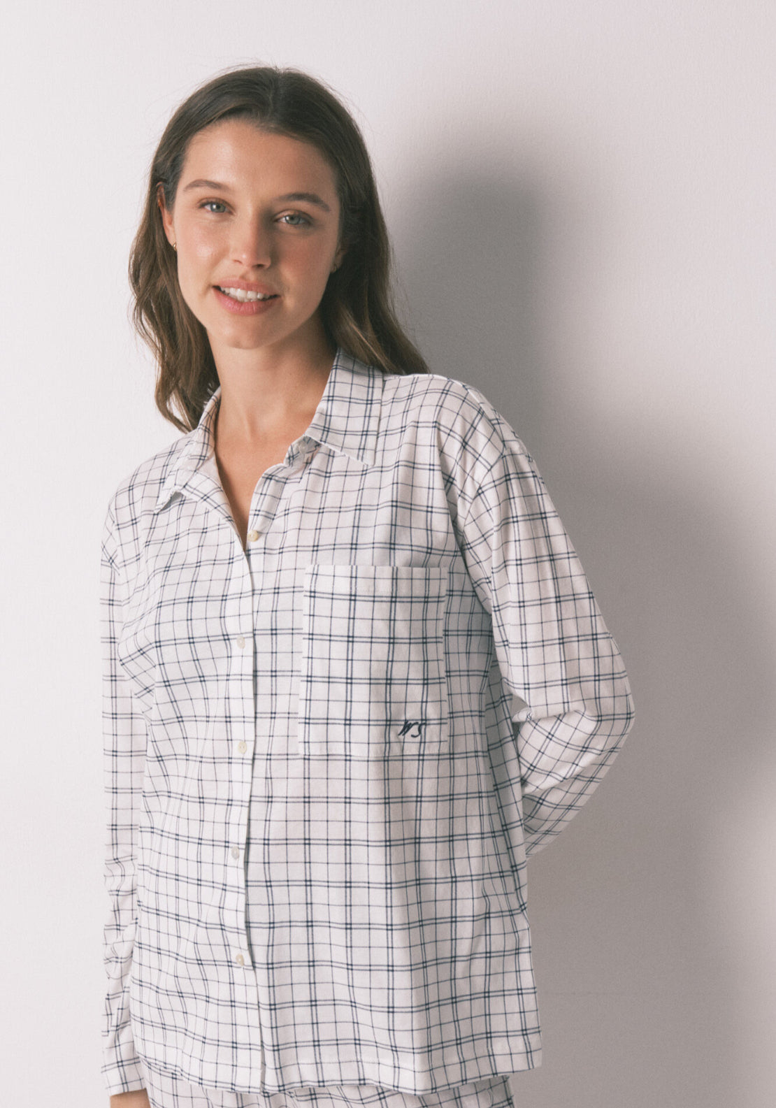 100% Cotton Plaid Classic Pyjamas - White
