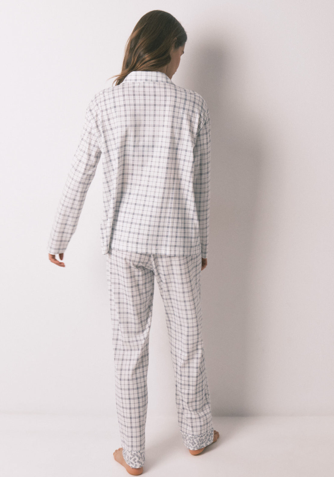 100% Cotton Plaid Classic Pyjamas - White