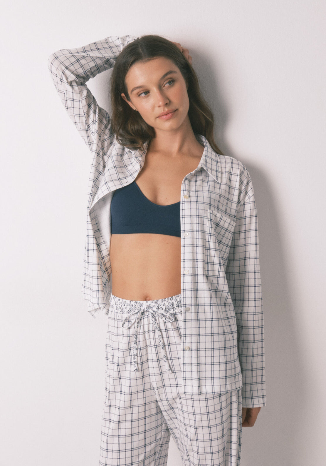 100% Cotton Plaid Classic Pyjamas - White