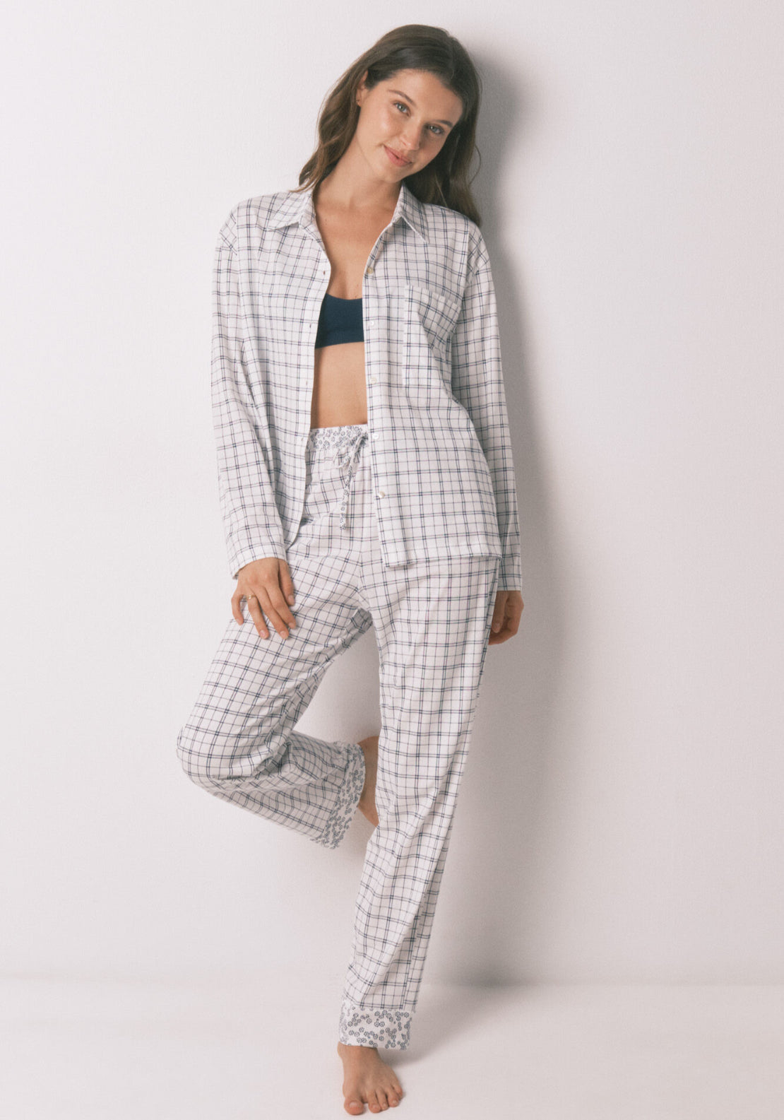 100% Cotton Plaid Classic Pyjamas - White