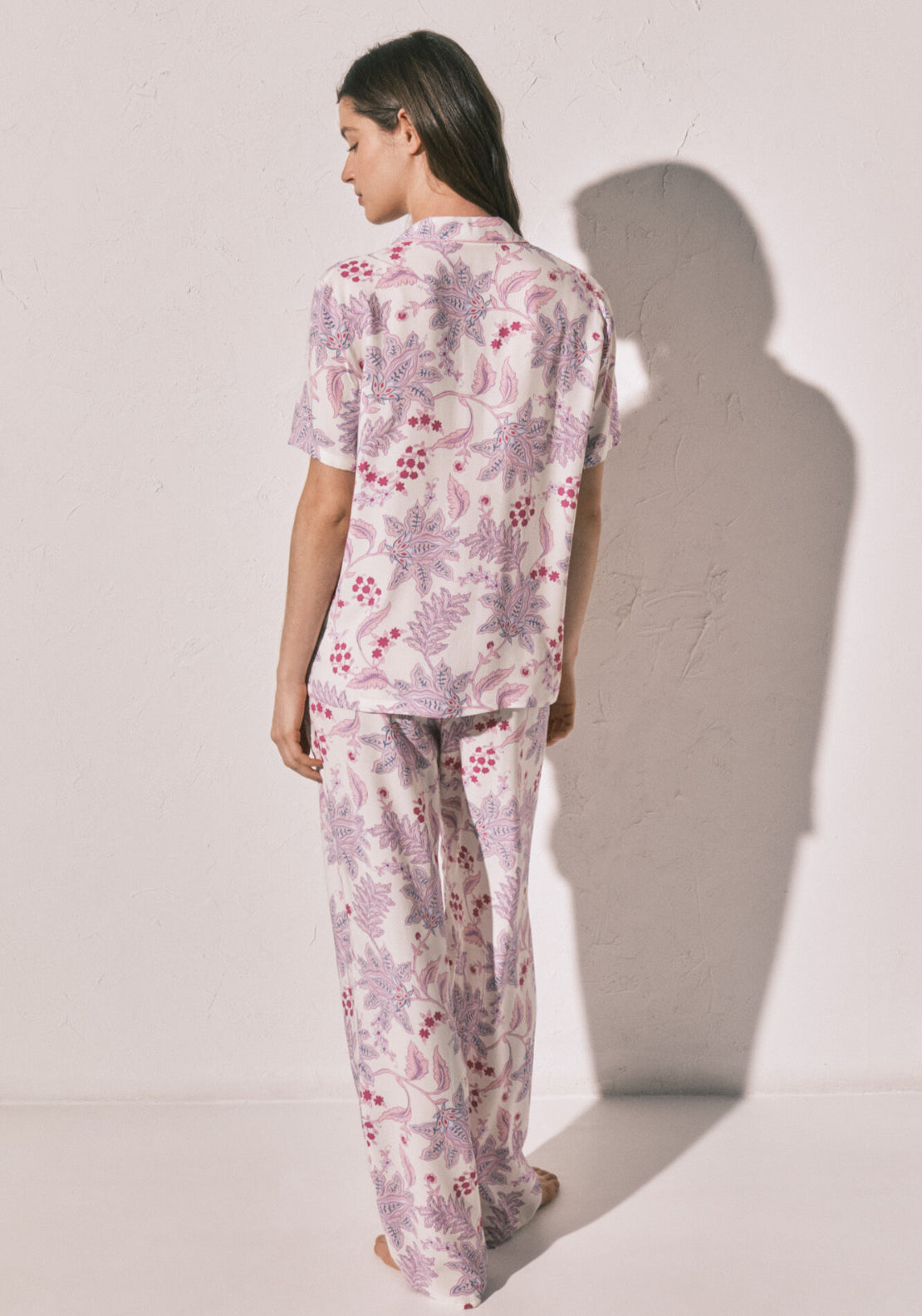 Floral Print Classic Long Pyjamas - White