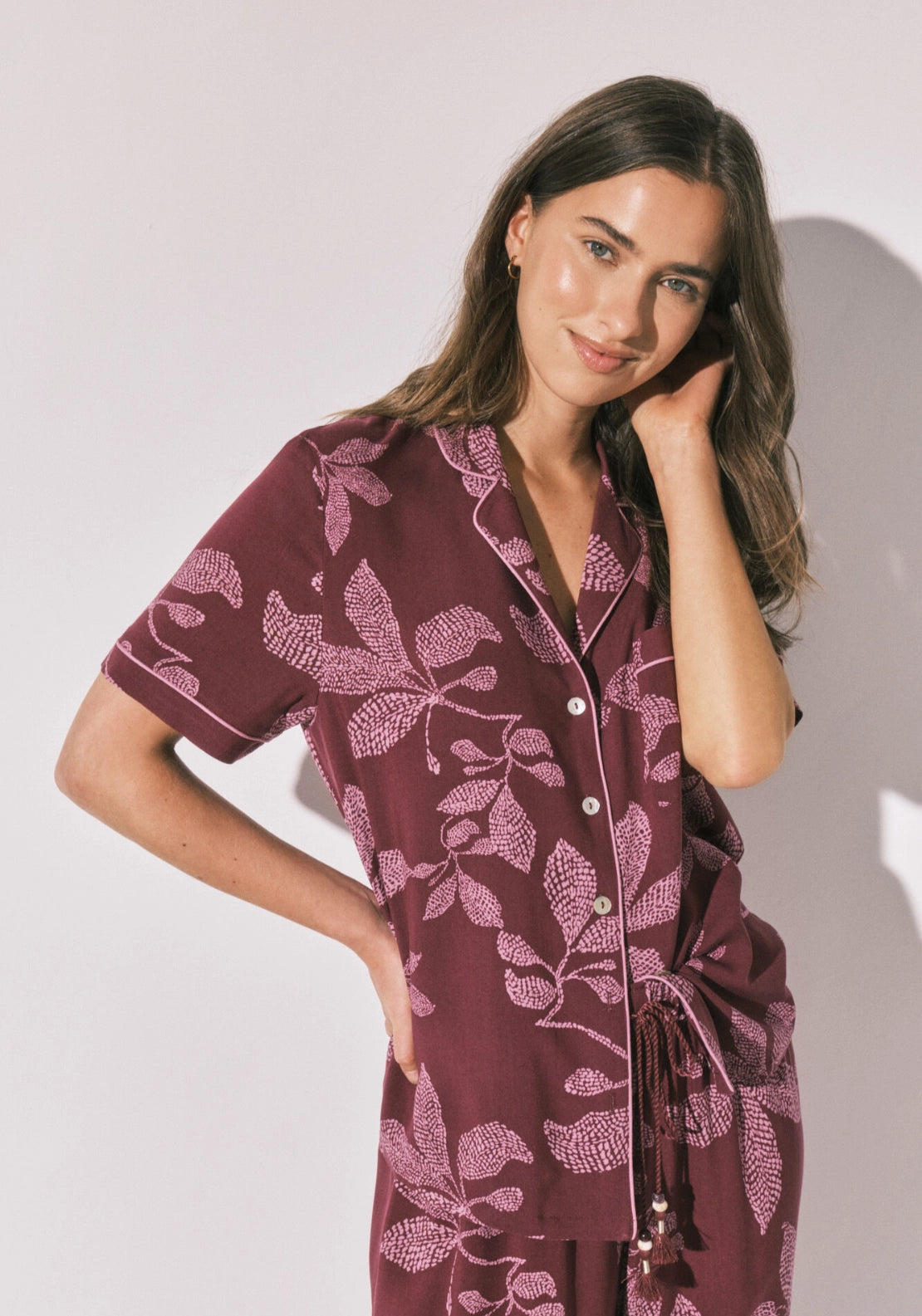 Floral Classic Pyjama Set - Wine