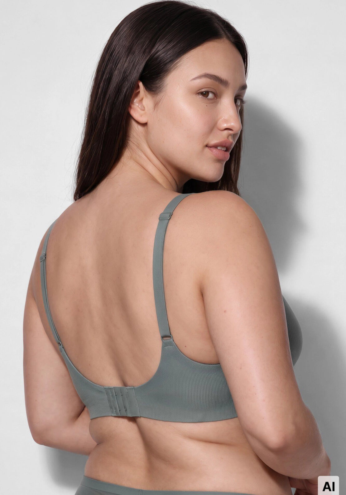 Green Ribbed Microfibre Halterneck Top Bra - Green