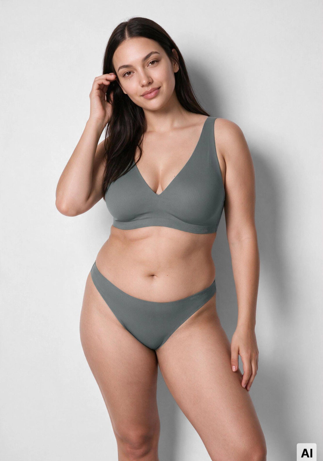 Green Ribbed Microfibre Halterneck Top Bra - Green