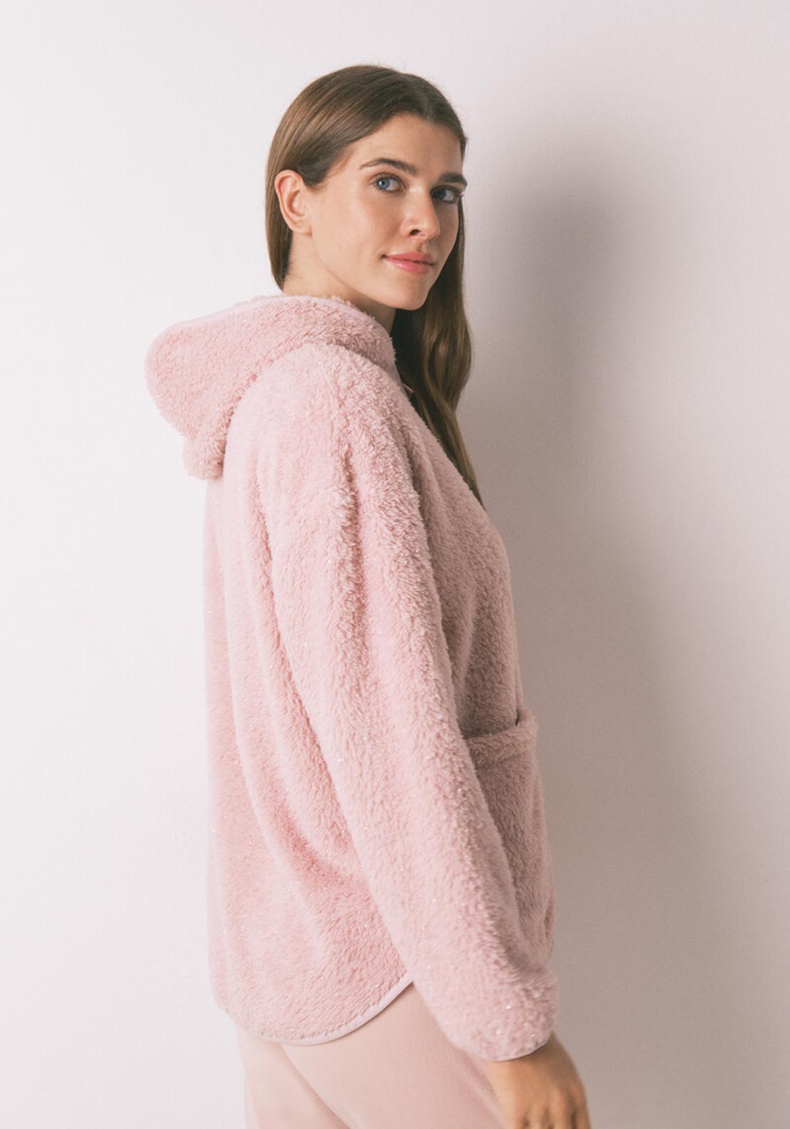 Short Pink Lurex Faux Fur Robe - Pink