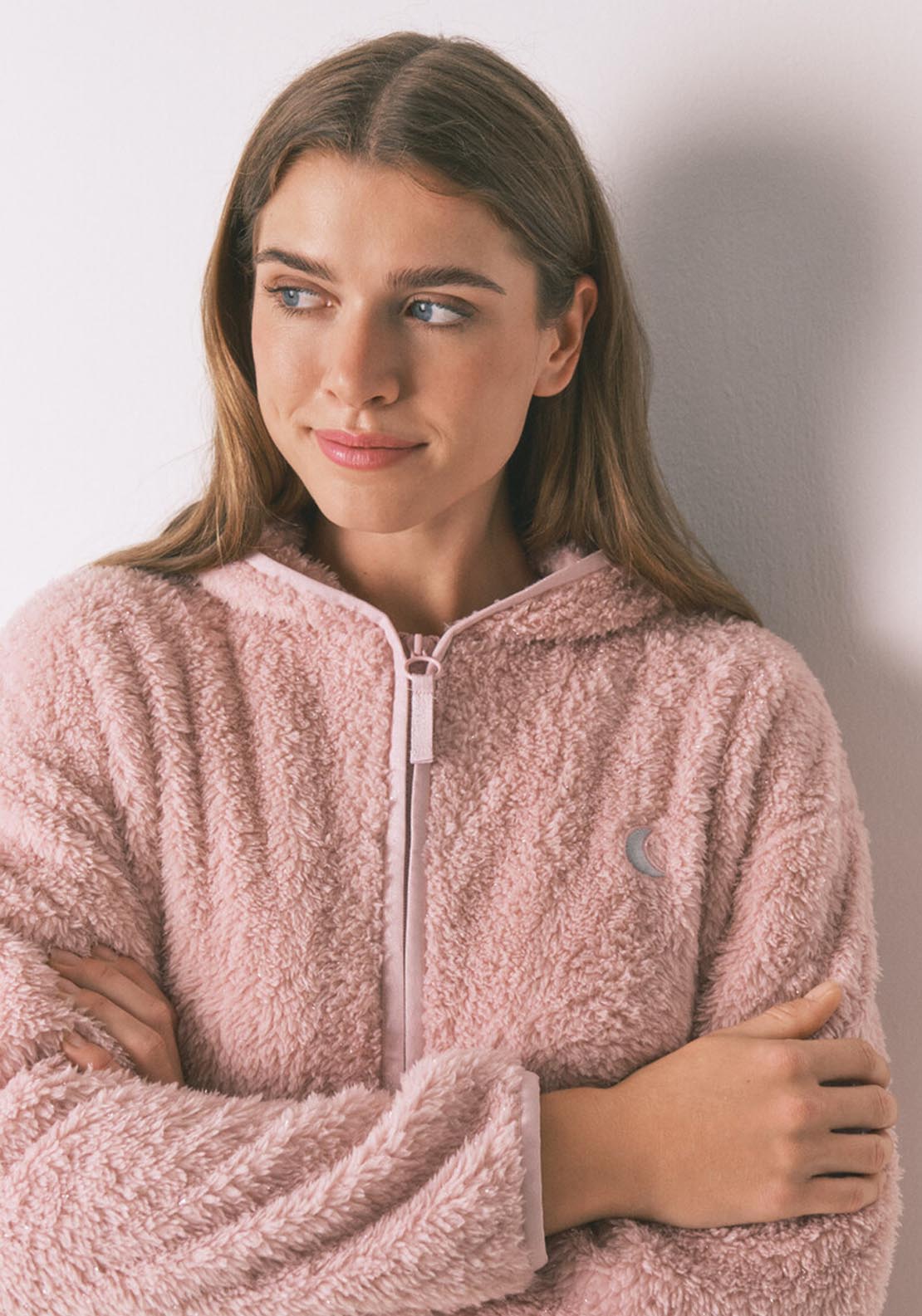 Short Pink Lurex Faux Fur Robe - Pink