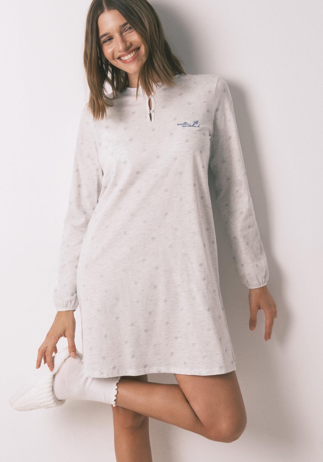 Womensecret Long Sleeves Short Nightdress - Grey 1 Shaws Department Stores