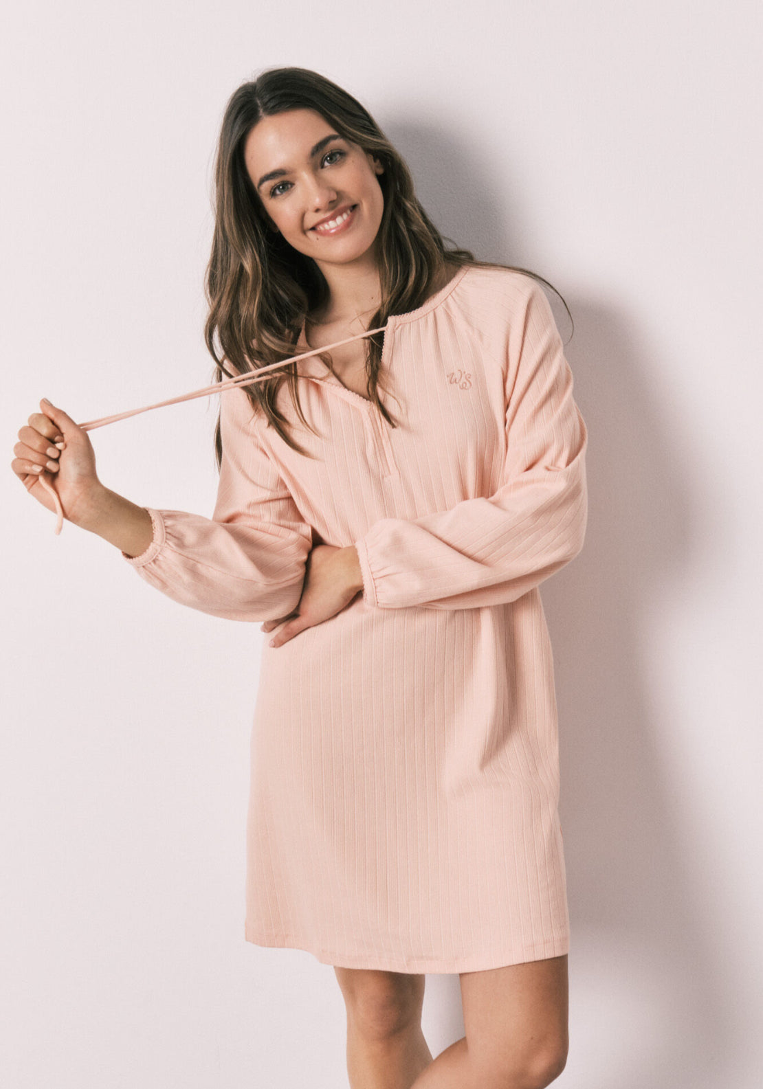 Cotton Ribbed Midi Nightgown - Orange