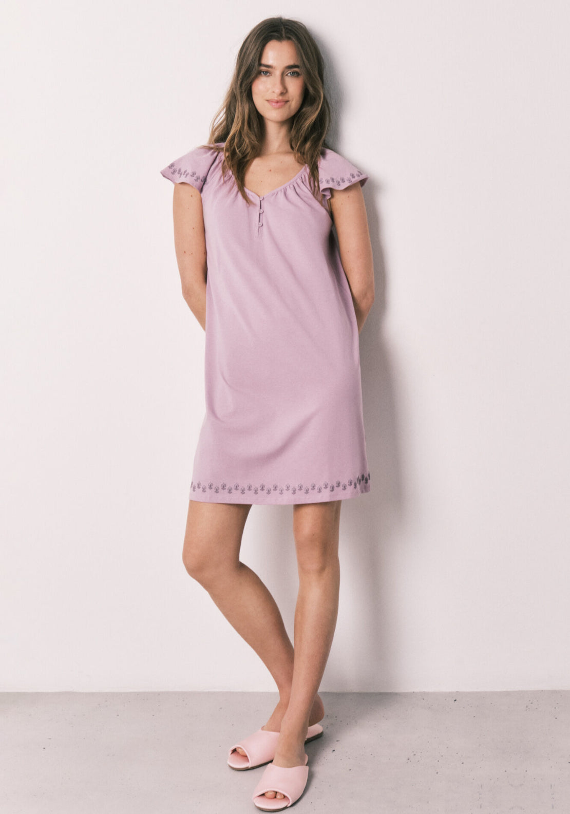 100% Cotton Short Nightgown - Pink