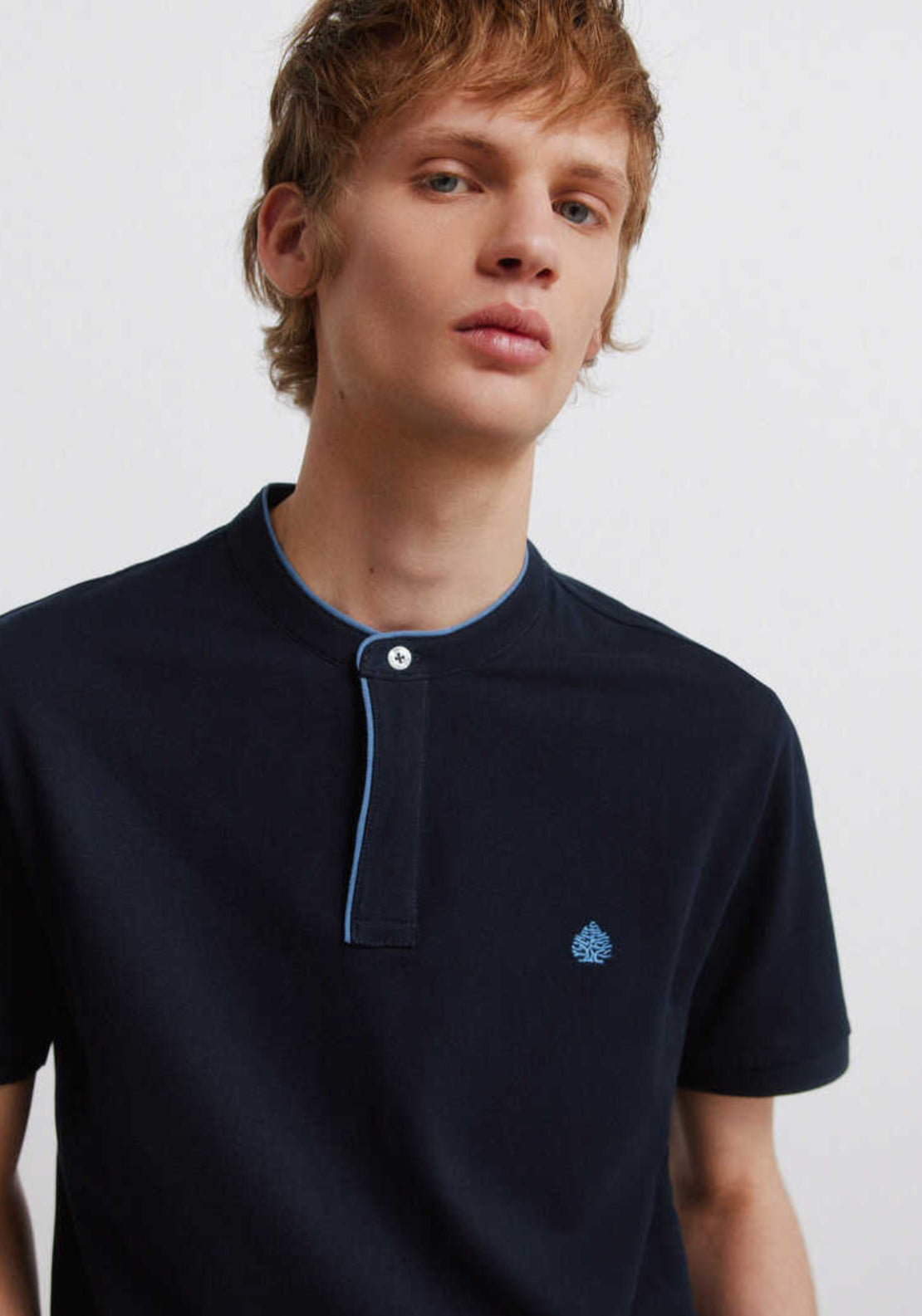 Piqué Mandarin Collar Slim Fit Polo Shirt - Blue