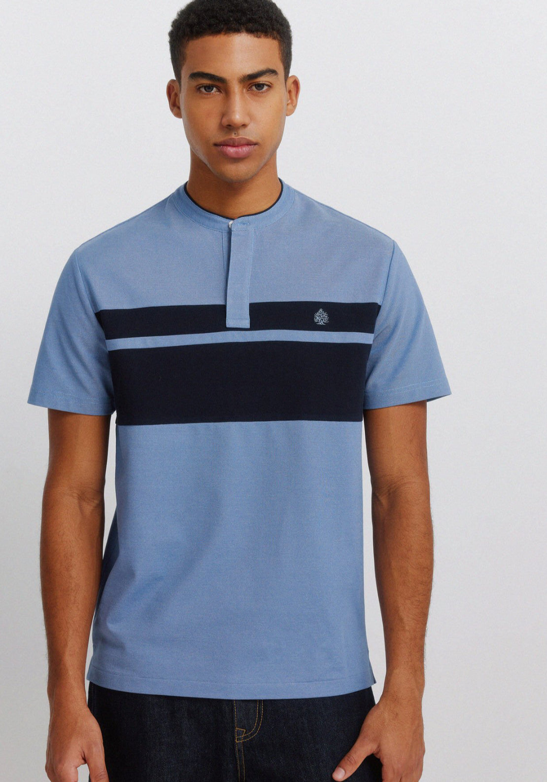Colour Block Pique Slim Fit Polo Shirt - Blue
