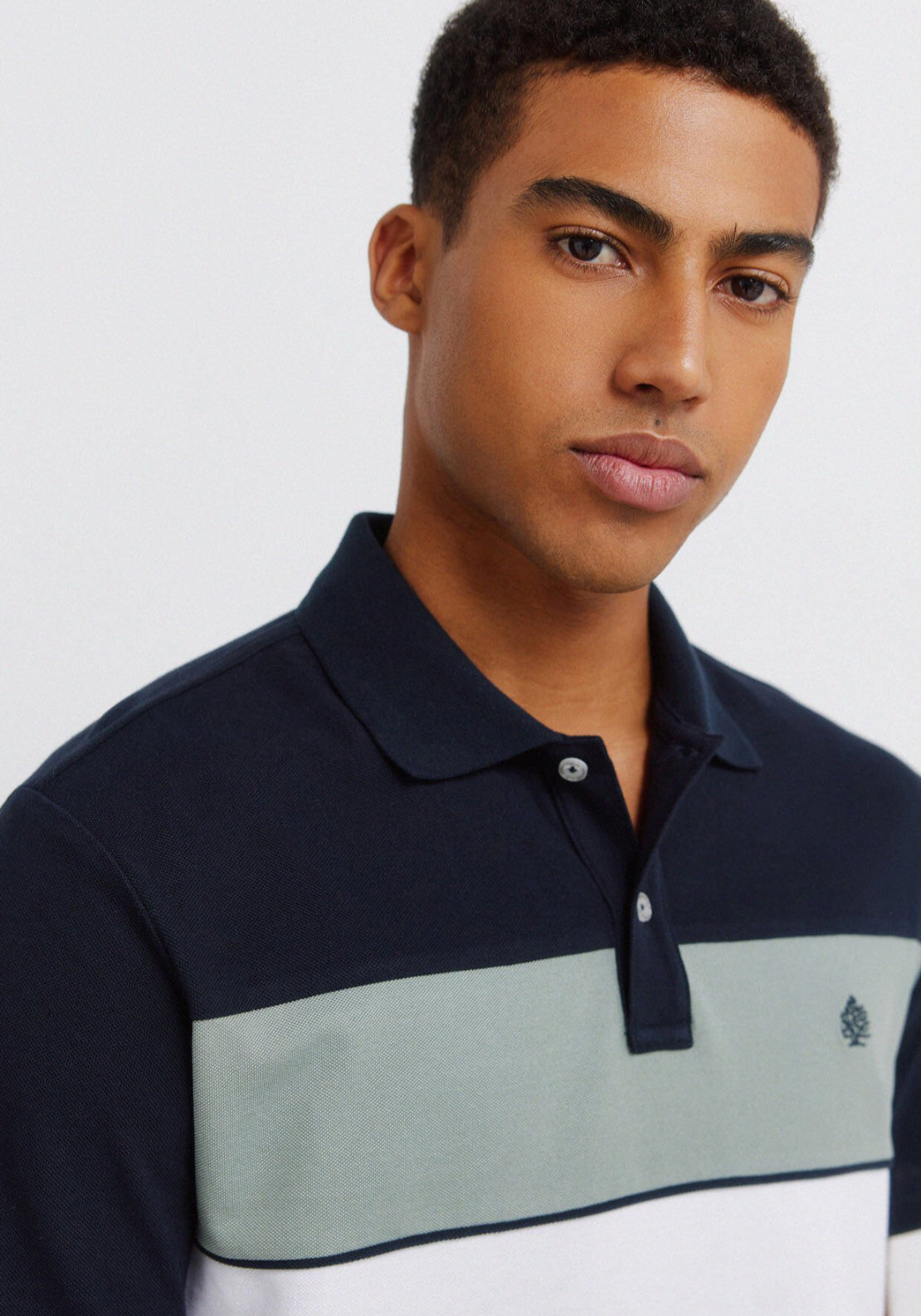 Colour Block Pique Slim Fit Polo Shirt - White