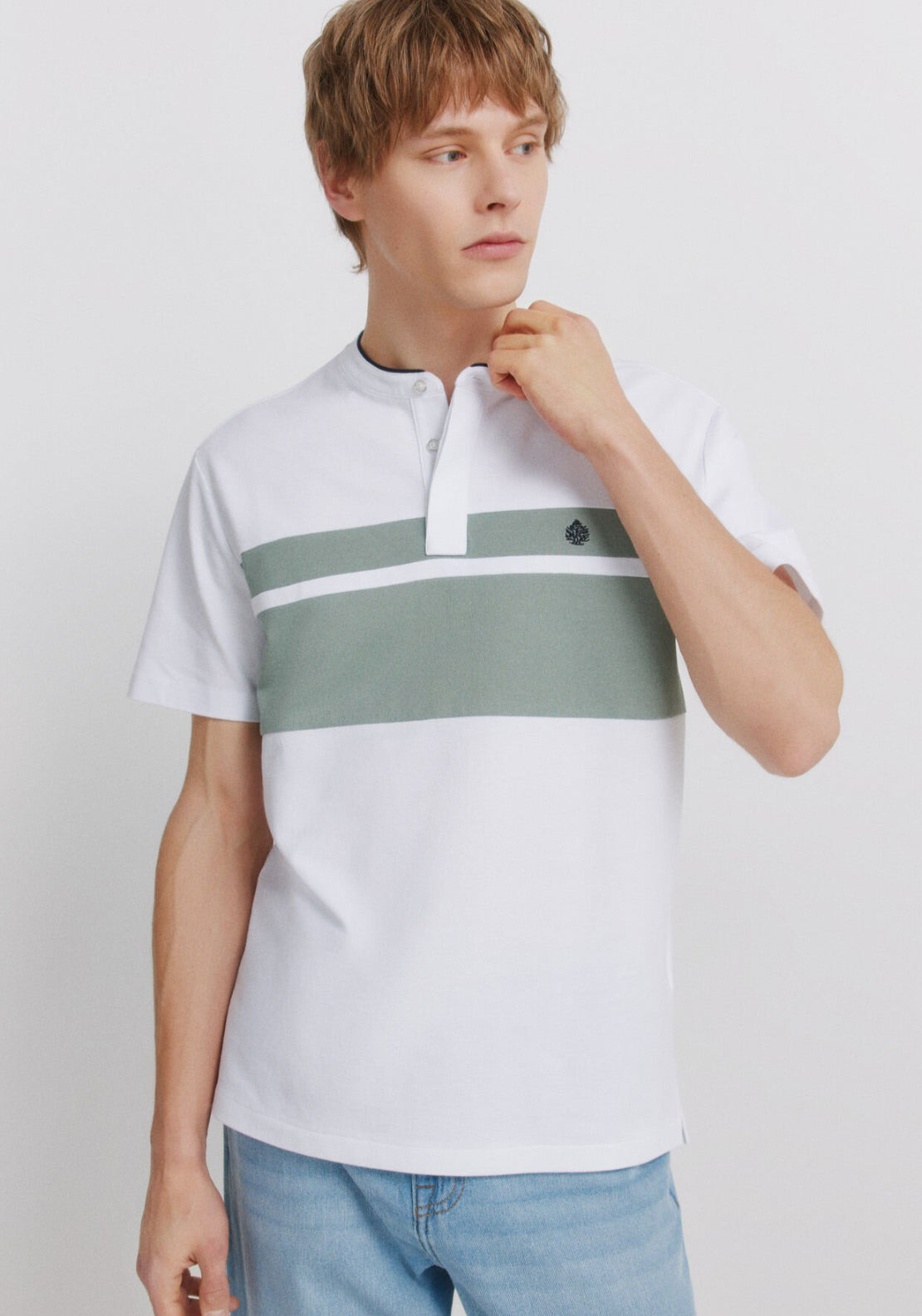 Colour Block Pique Slim Fit Polo Shirt - Green