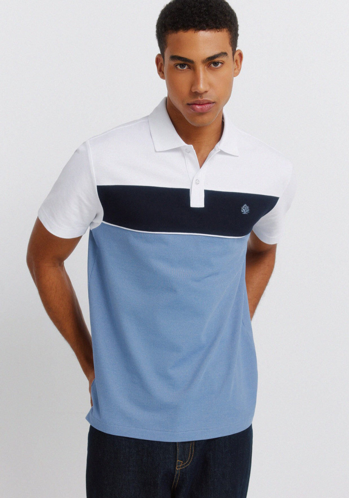 Colour Block Pique Slim Fit Polo Shirt - Blue