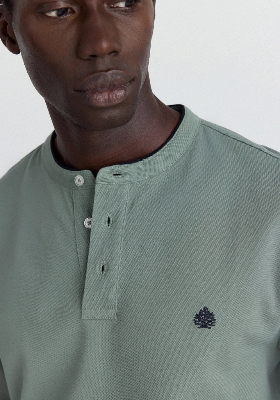 Mao Collar Slim Polo - Green