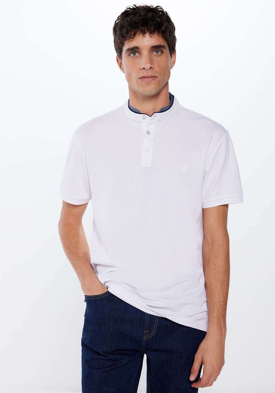 Springfield Short Sleeve Slim Polo - White 1 Shaws Department Stores