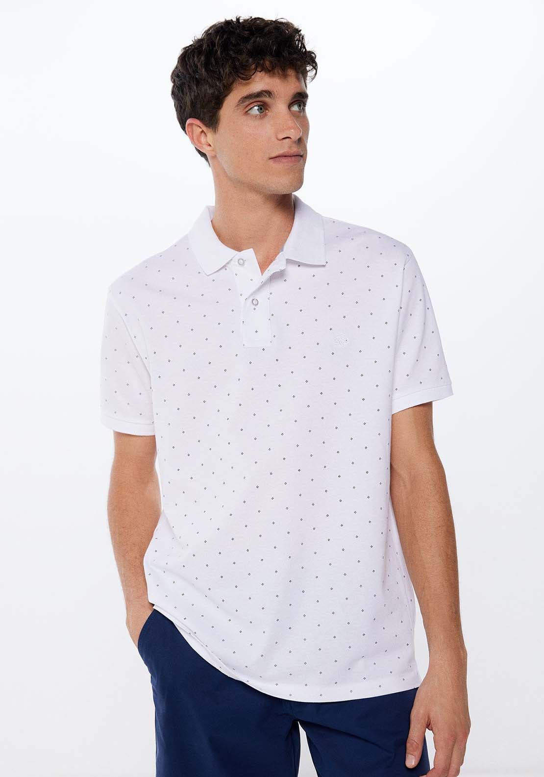 Springfield Short Sleeve Slim Polo - White 1 Shaws Department Stores